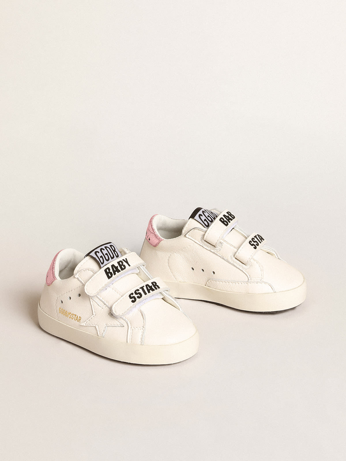 Golden Goose - Baby School set in white nappa leather with pink leather heel tab in 