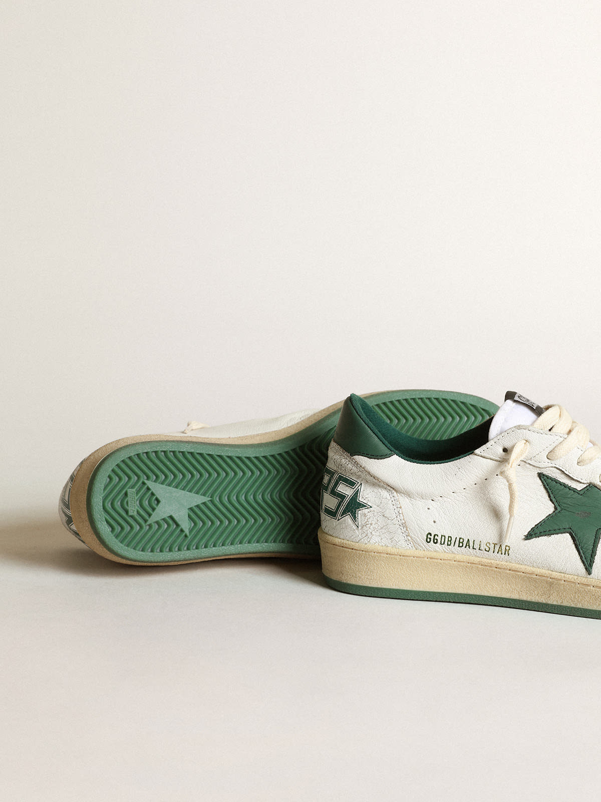 Women's Ball Star in white nappa leather with green leather star and heel  tab