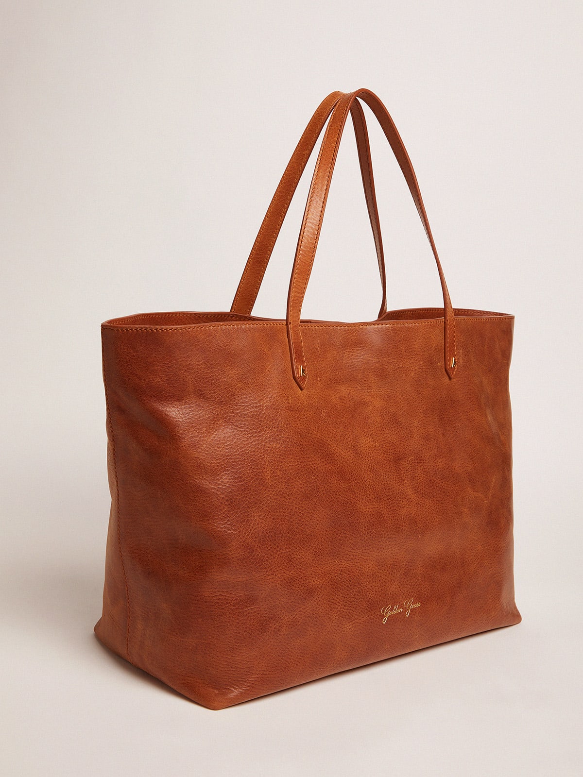 Golden Goose - Pasadena Bag in pelle lucida color cuoio con logo dorato sul davanti in 