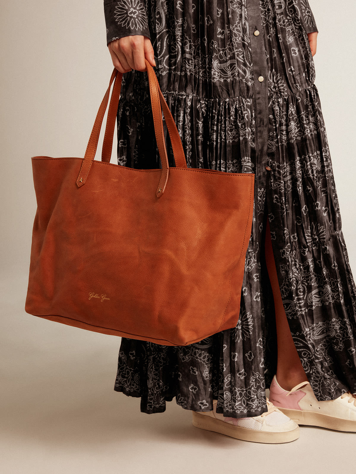 Soft Camel Suede Bag Brown Velvet Leather Tote Bag Gold 