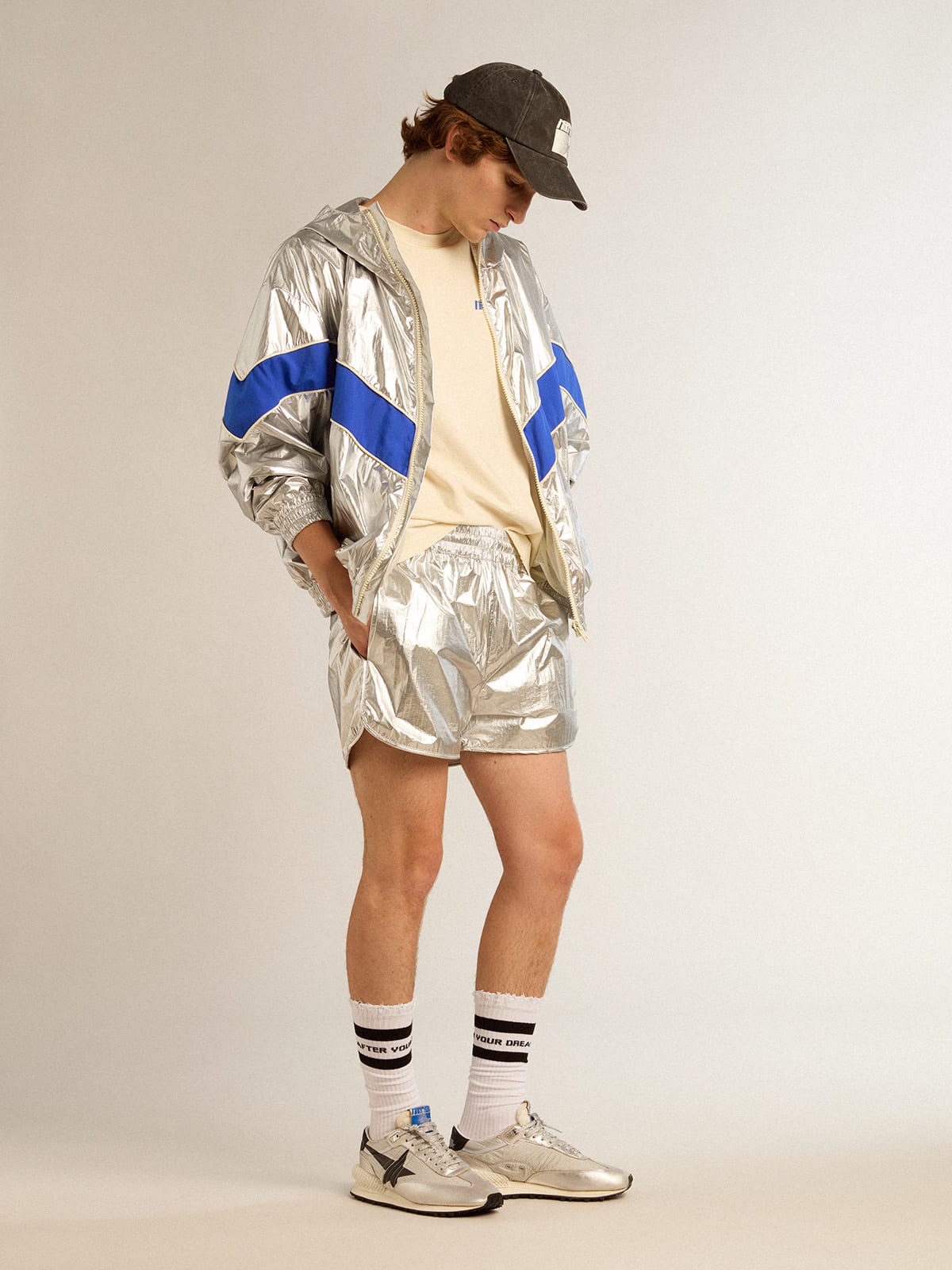 Golden Goose - Men's running shorts in silver fabric in 