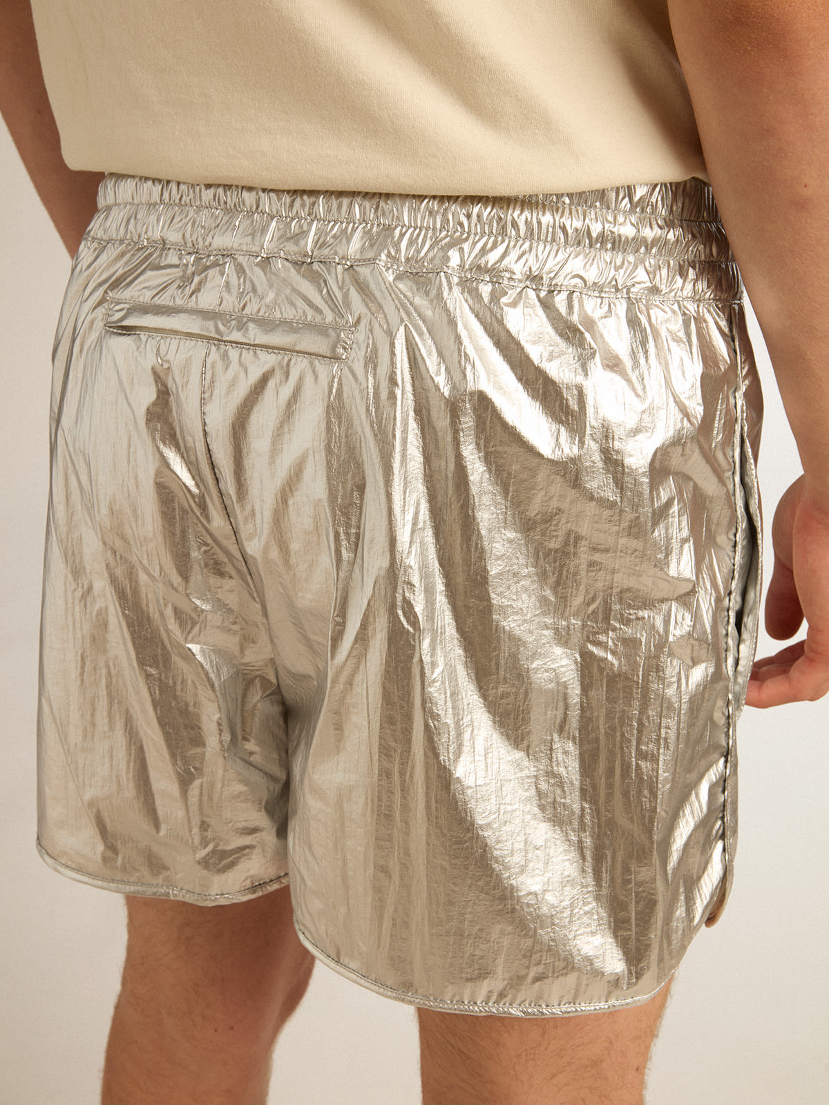 Golden Goose - Men's running shorts in silver fabric in 