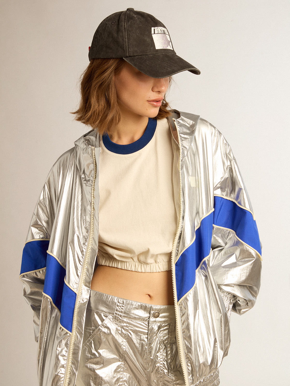 Golden Goose - Women’s windcheater in silver technical fabric in 