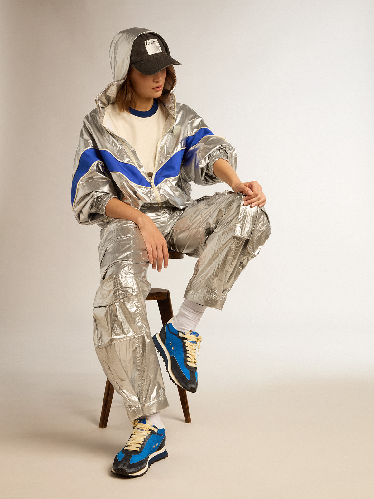 Golden Goose - Women’s cargo pants in silver technical fabric in 