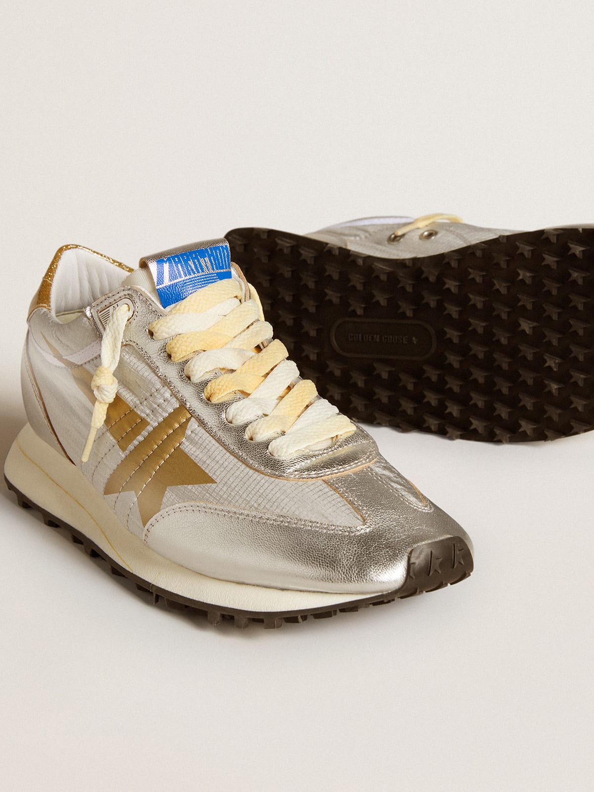 Golden Goose - Women’s Marathon with silver ripstop nylon upper and gold star in 