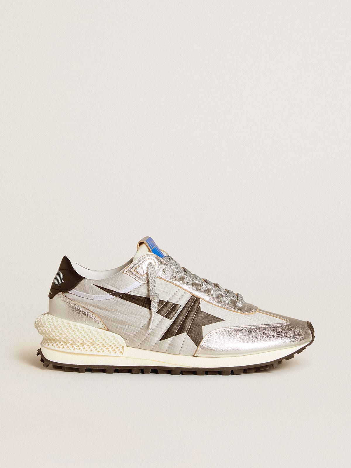 Golden Goose - Women’s Marathon with silver ripstop nylon upper and black star in 
