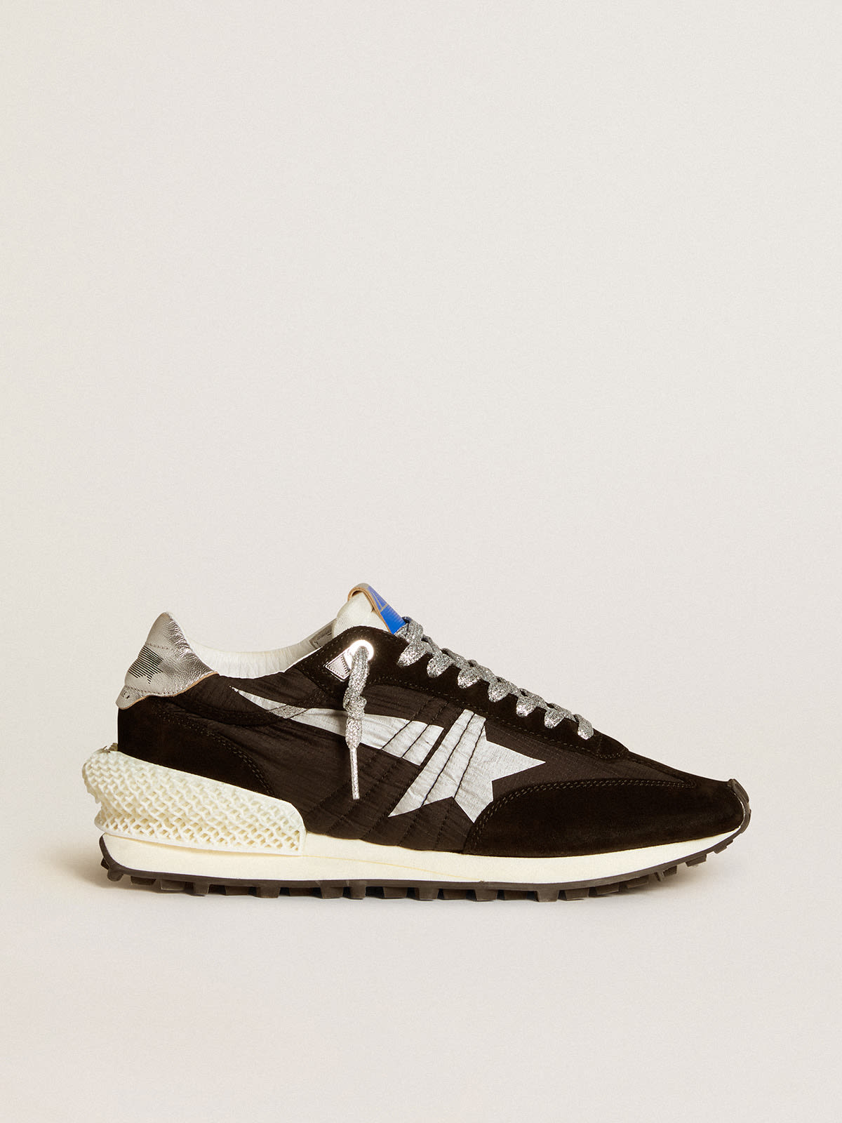 Golden Goose - Women’s Marathon with black ripstop nylon upper and silver star in 
