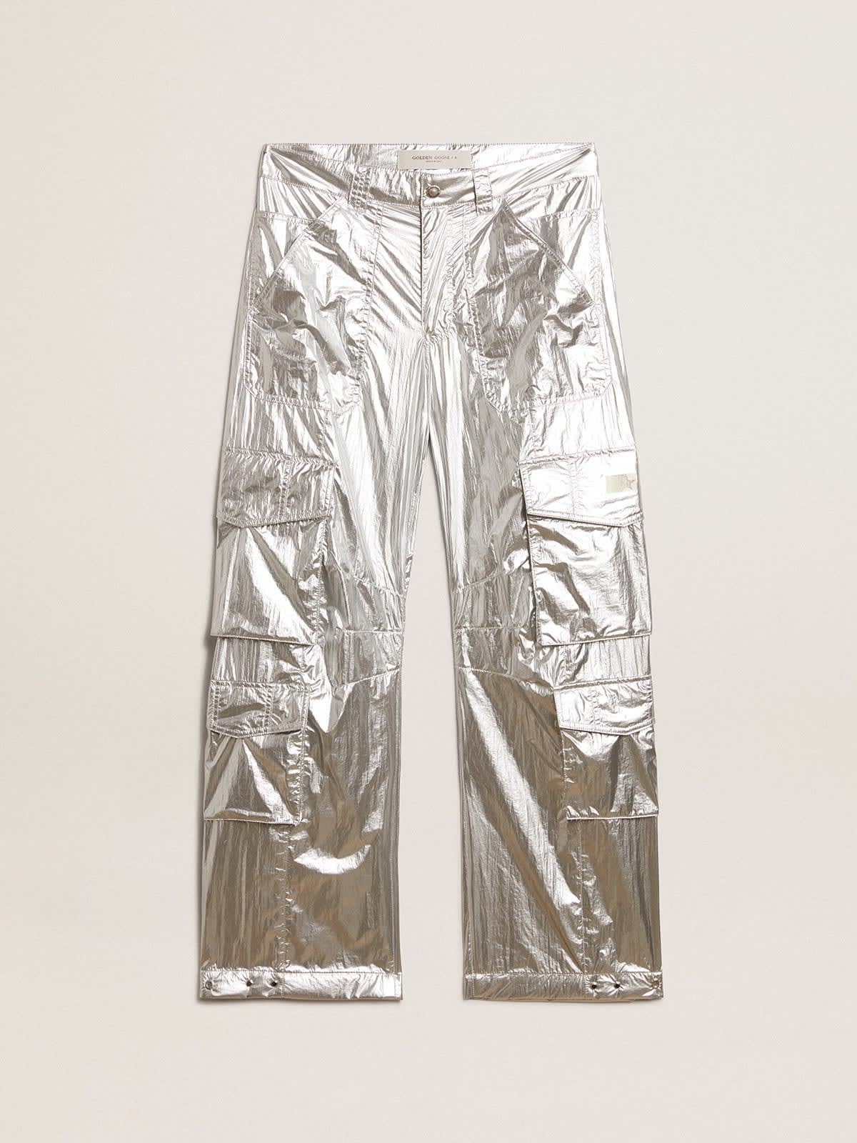 2019 New Men's Golden Pants Show Party Clothing Silver Cargo Pants