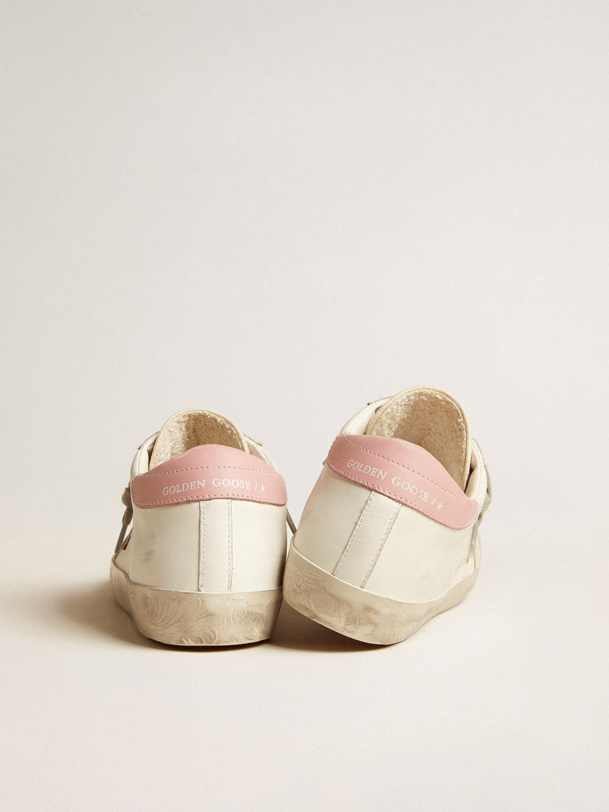 Old School Junior in pink suede with cream leather star and heel tab