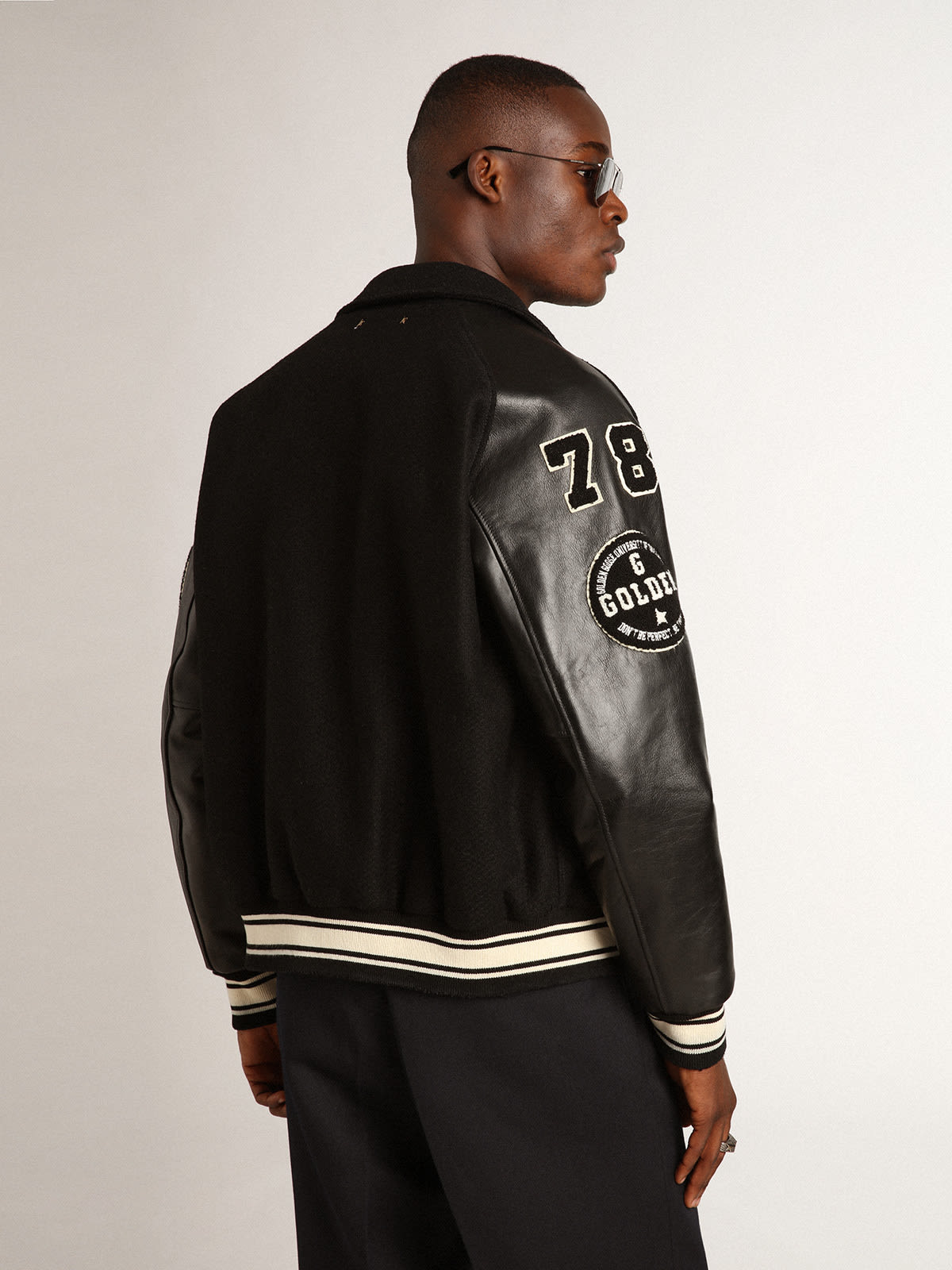 Black wool bomber jacket with patch | Golden Goose