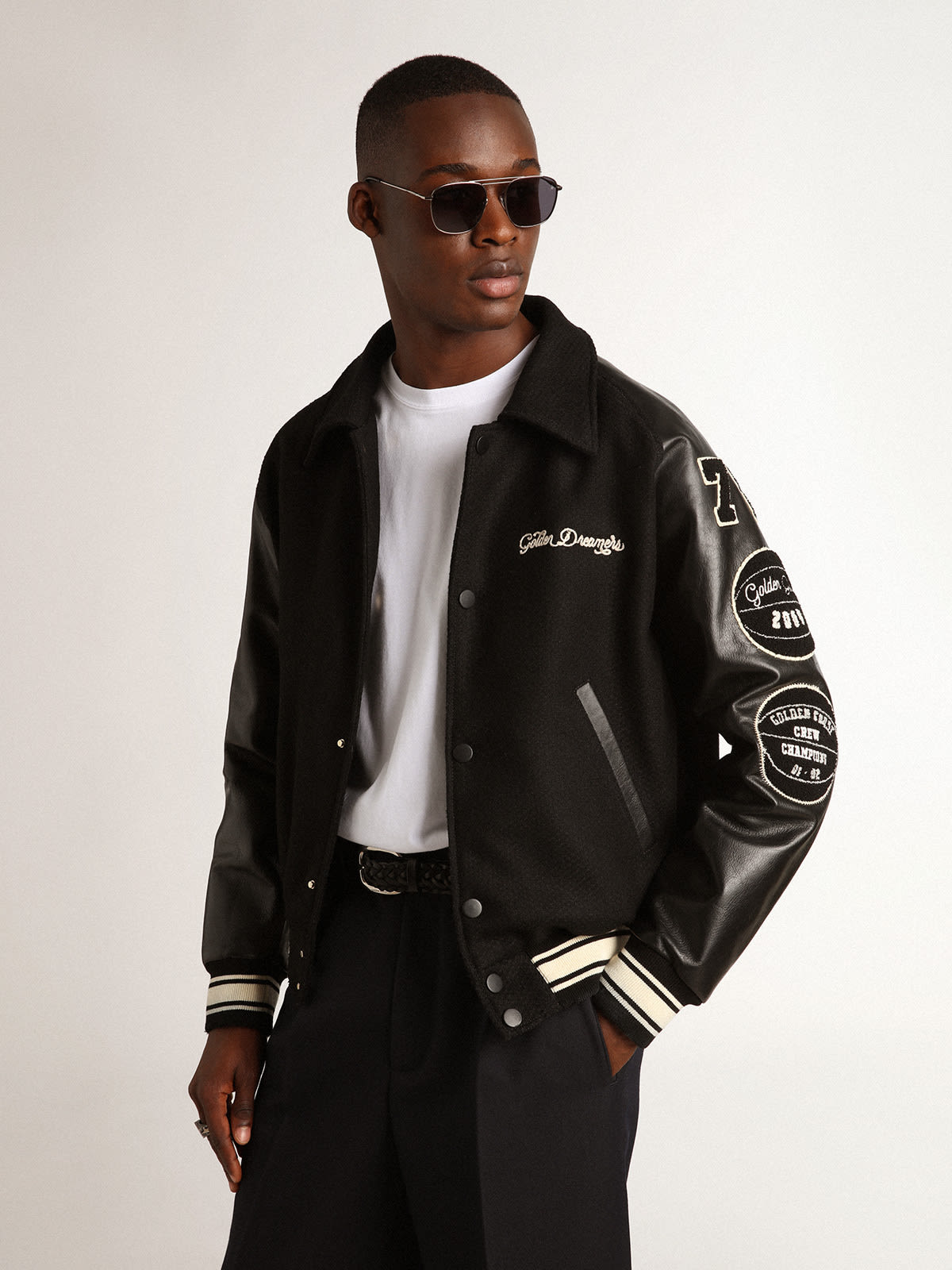 Black wool bomber on sale jacket