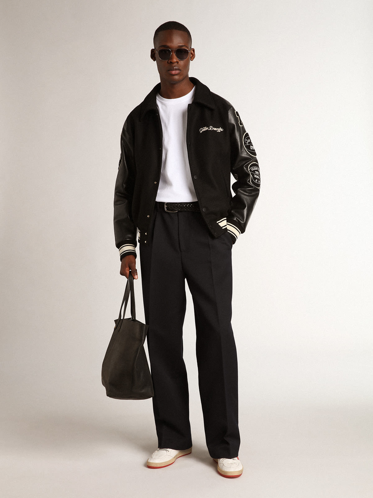Golden Goose - Black wool bomber jacket with patch in 