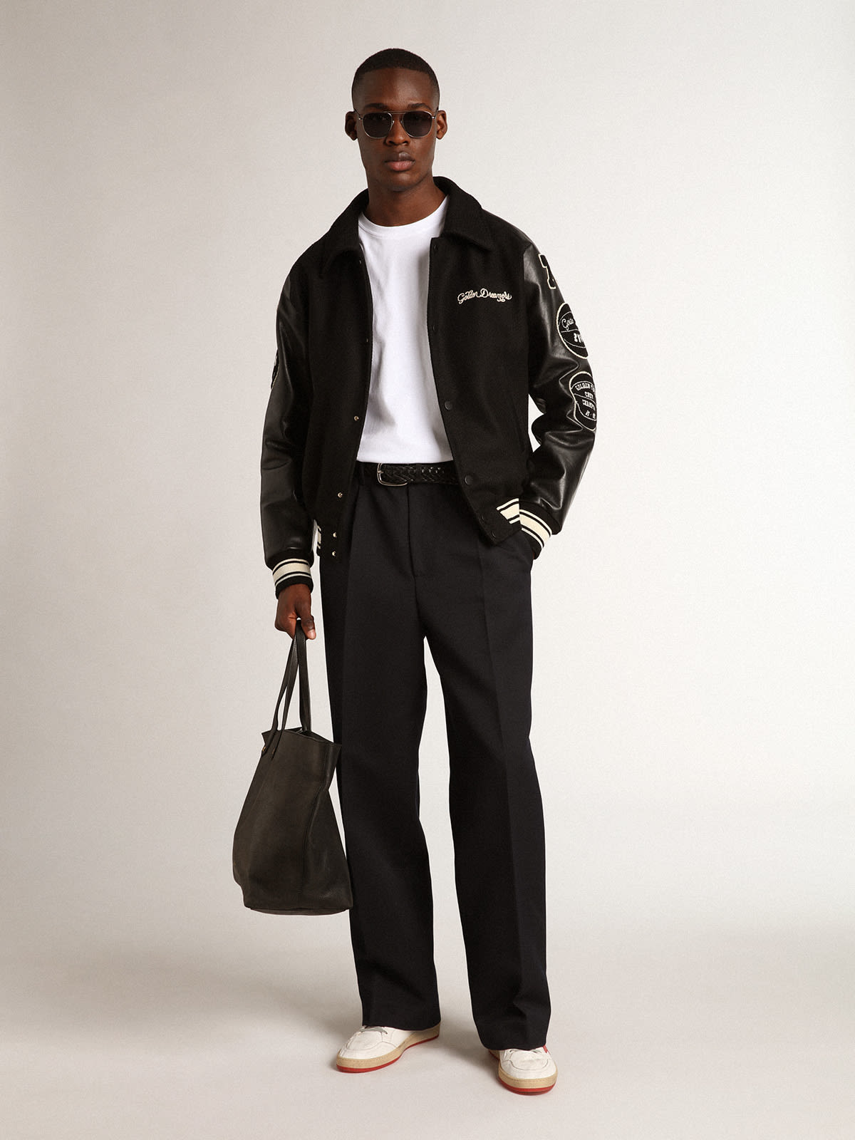 Black wool bomber jacket with patch Golden Goose