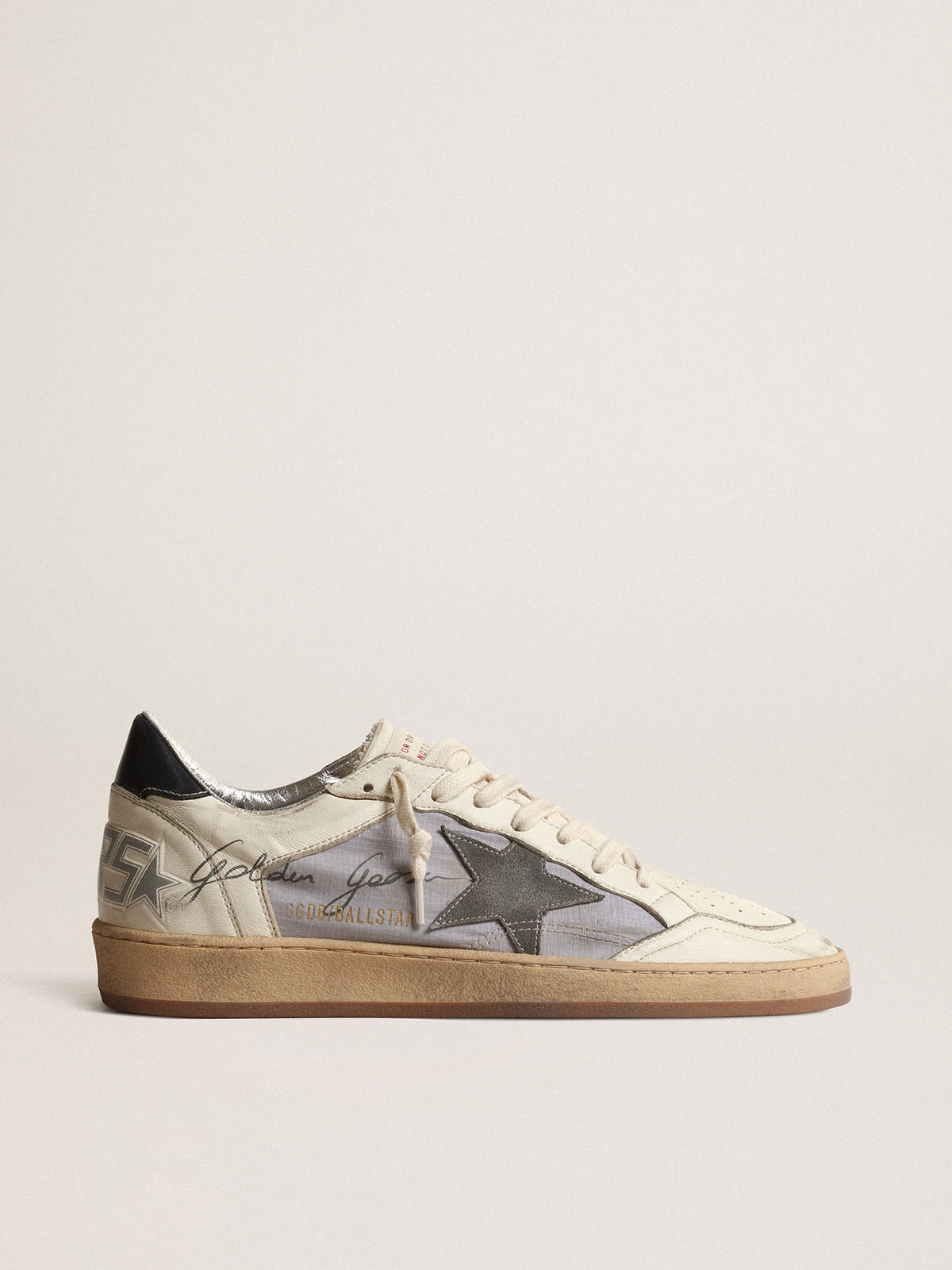 Golden Goose - Ball Star in nappa and reflective nylon with dark gray suede star in 