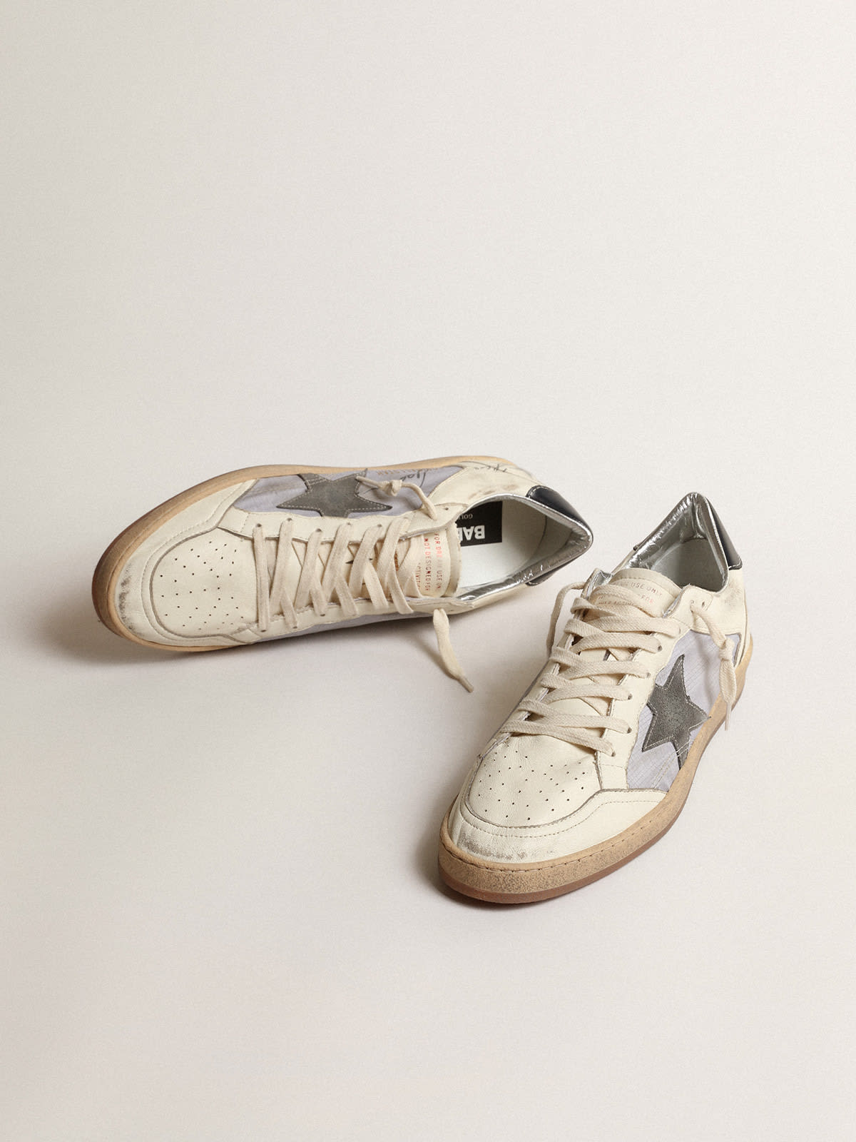 Golden Goose - Ball Star in nappa and reflective nylon with dark gray suede star in 