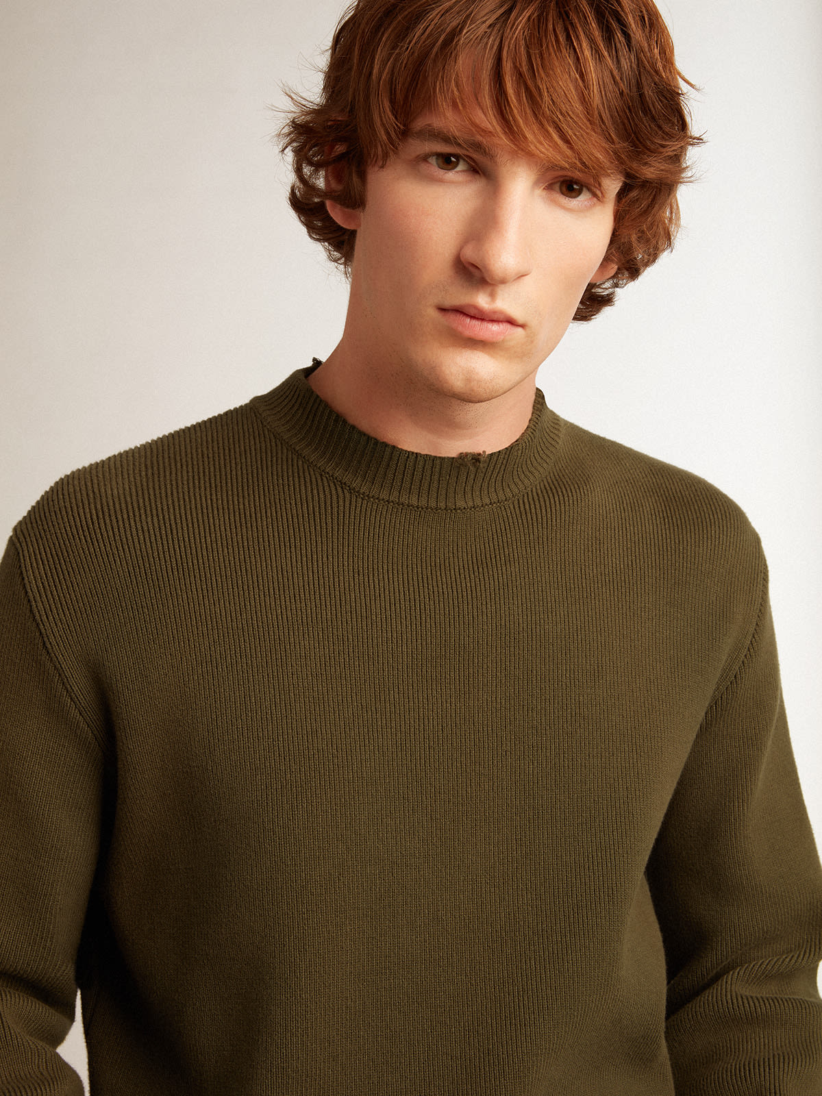 Cotton Crew Neck Jumper - Dark Olive