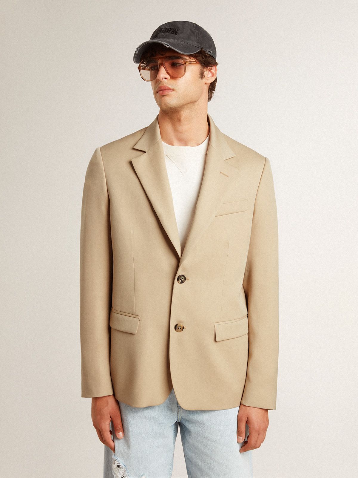 Golden Goose - Single-breasted blazer in sand with horn buttons in 