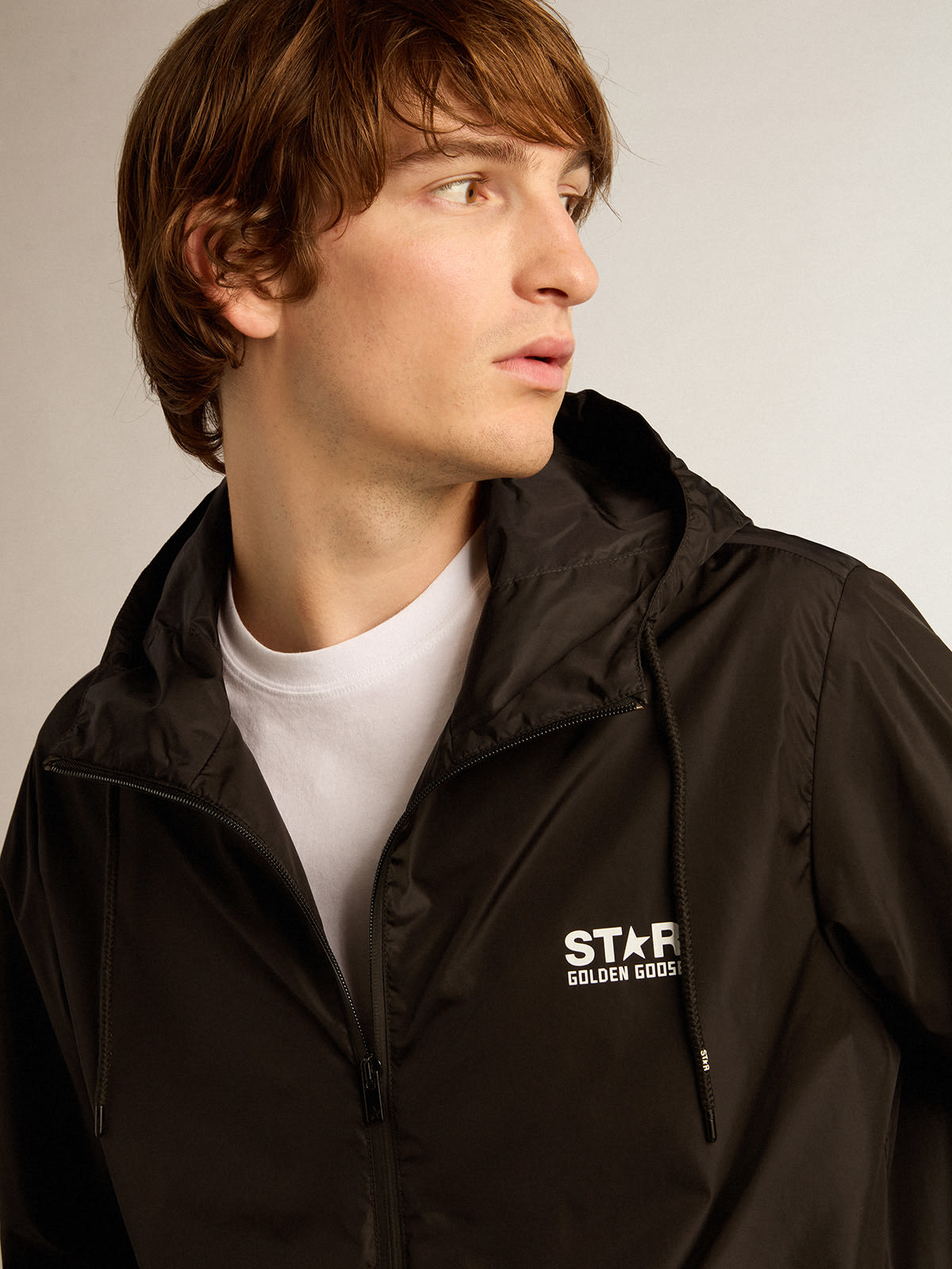 Golden Goose - Men's windcheater with contrasting white logo and star in 