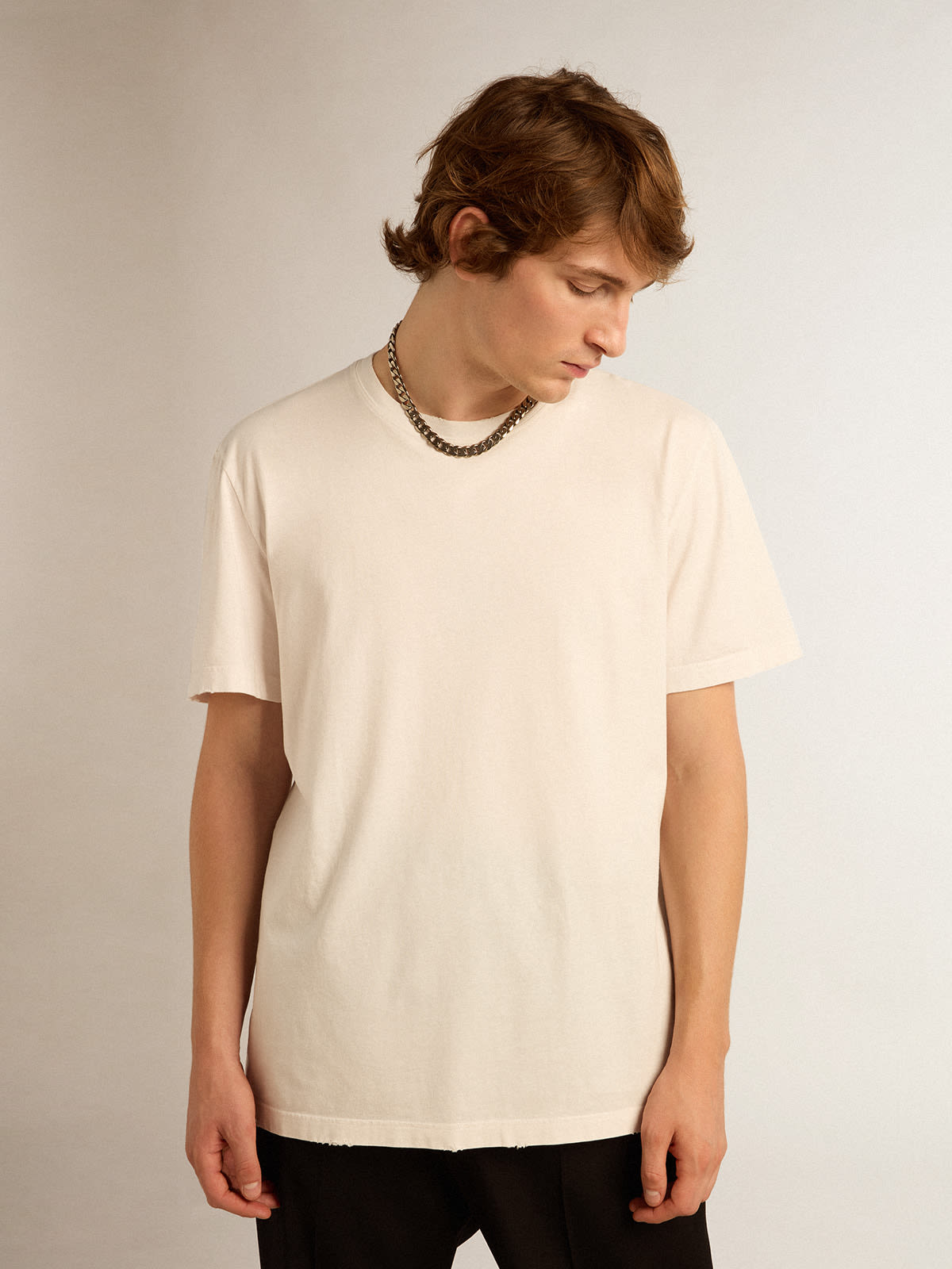 Golden Goose - Men's white T-shirt with distressed treatment in 