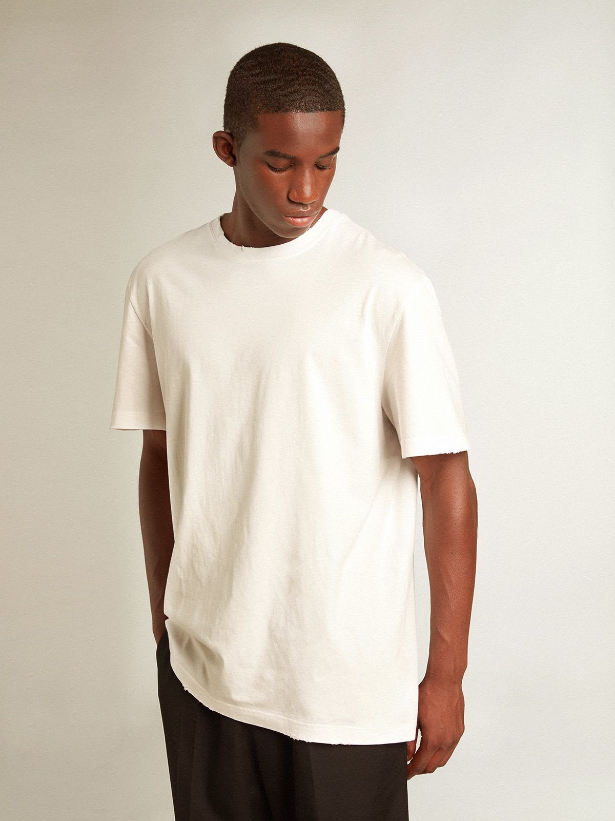 Men's white T-shirt with distressed treatment | Golden Goose