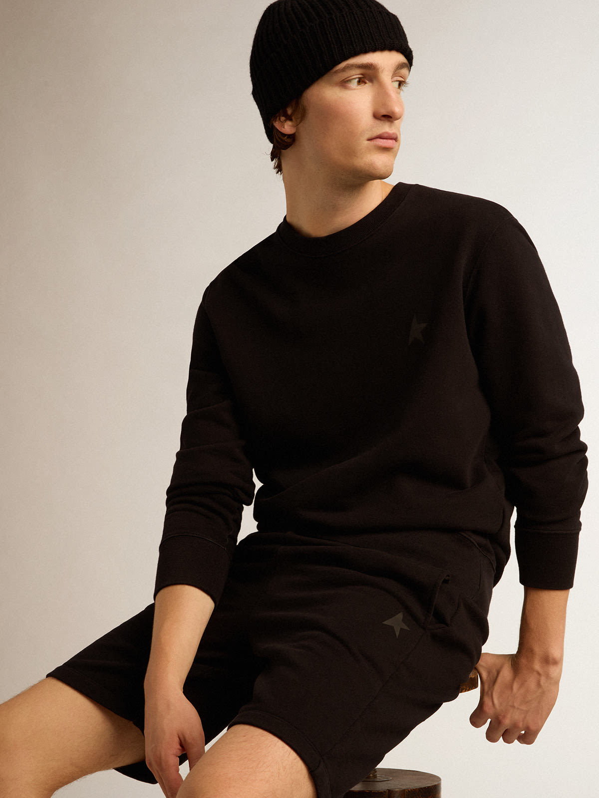 Golden Goose - Black Archibald Star Collection sweatshirt with tone-on-tone star on the front in 