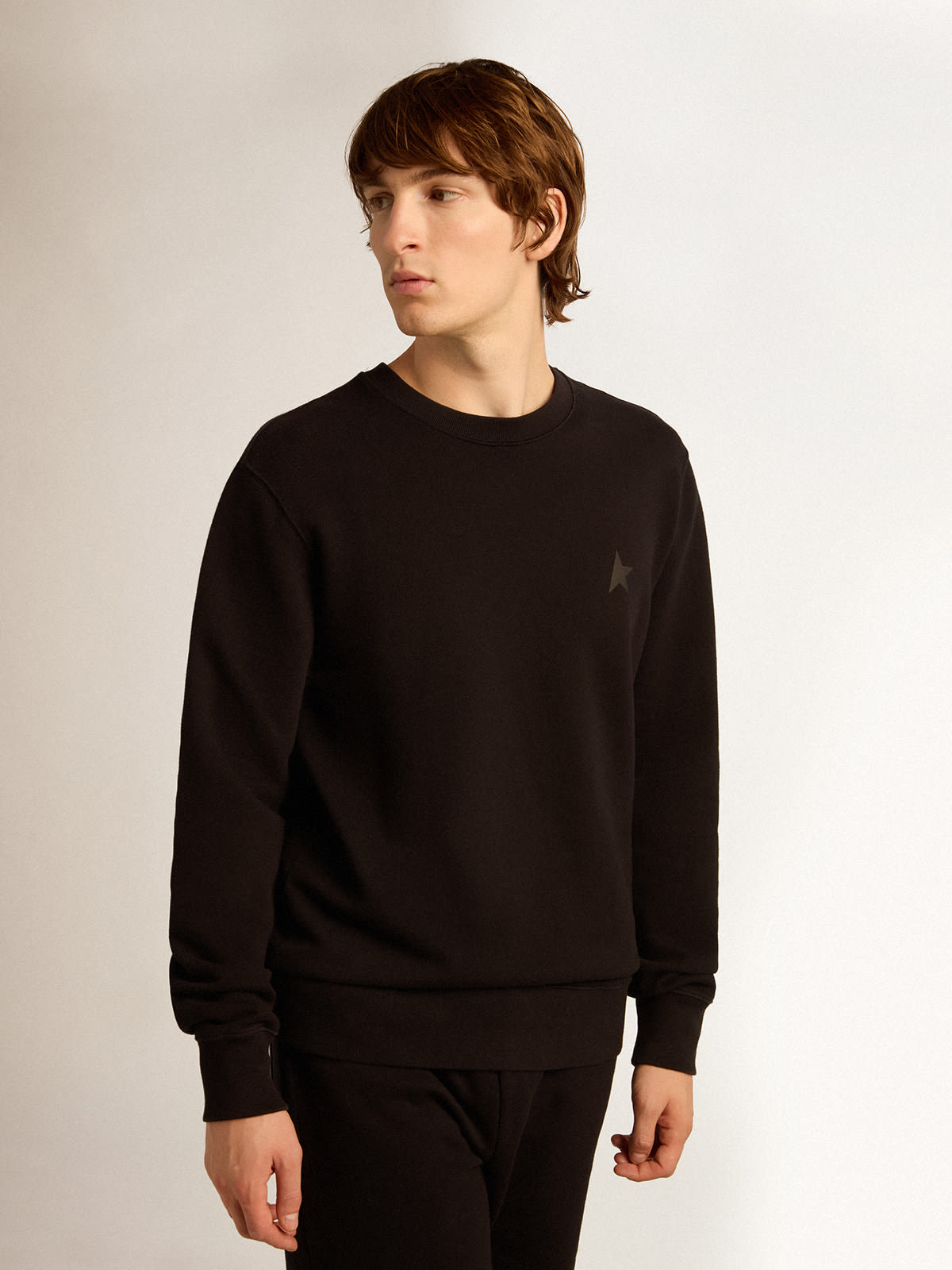 Golden Goose - Black Archibald Star Collection sweatshirt with tone-on-tone star on the front in 