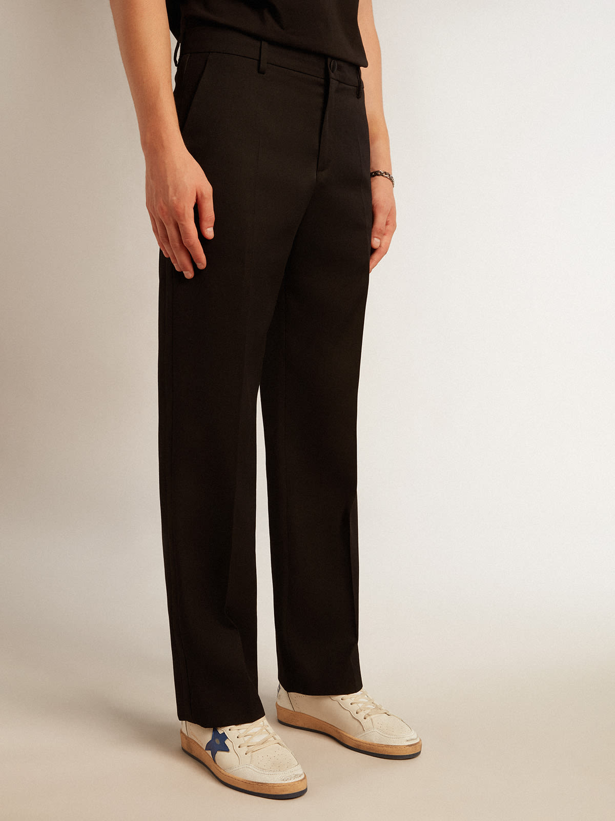 Men's tuxedo pants in black wool gabardine | Golden Goose