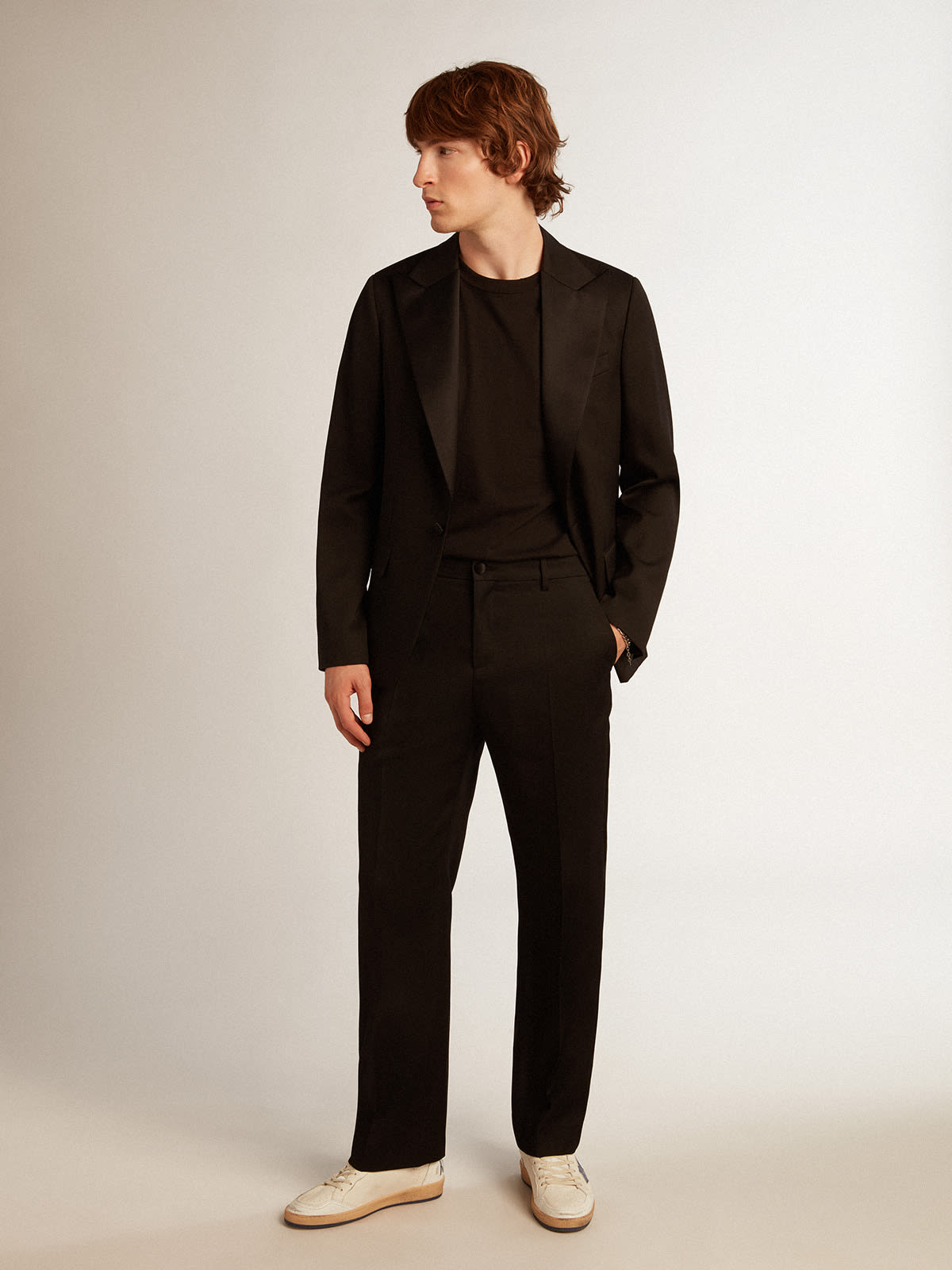 Tuxedo Pants Black Wool and Silk Gabardine