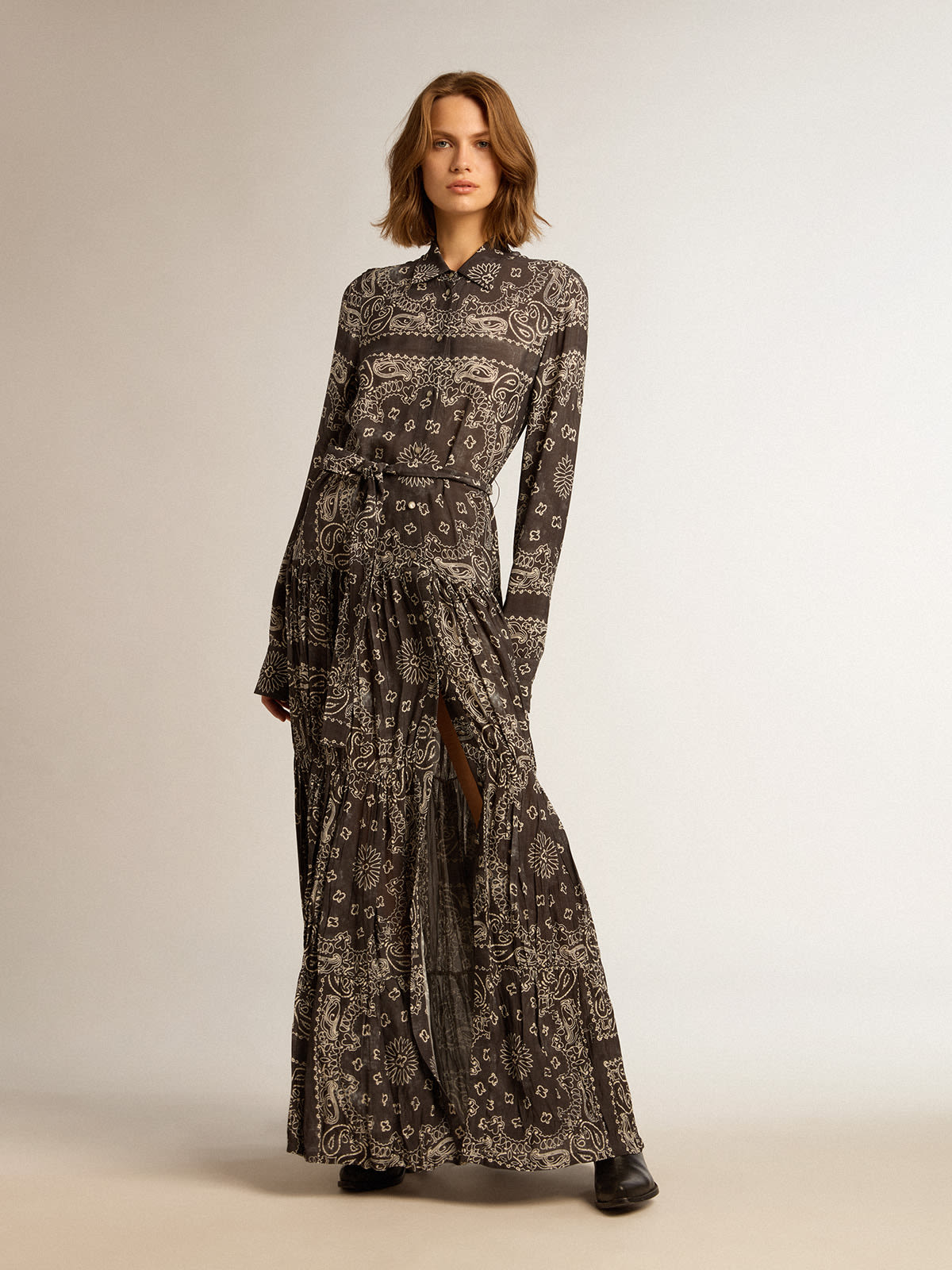 Golden Goose - Anthracite-gray shirt dress with paisley print in 