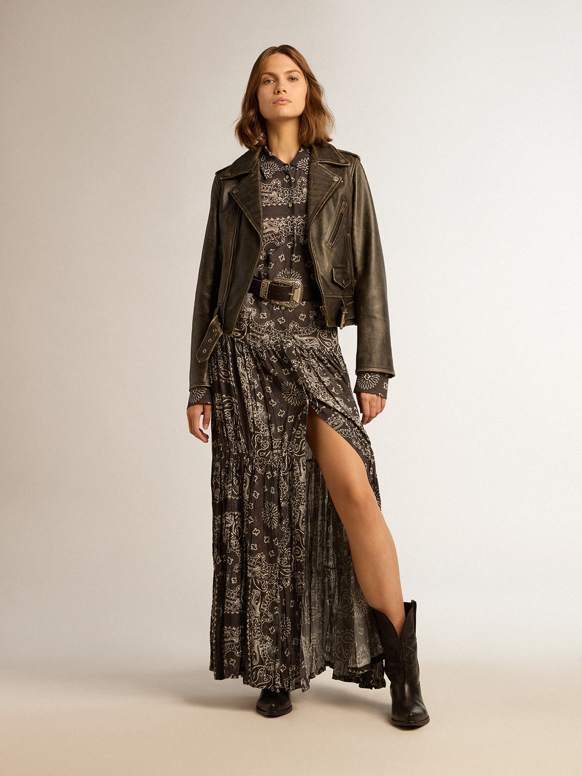 Golden Goose - Anthracite-gray shirt dress with paisley print in 