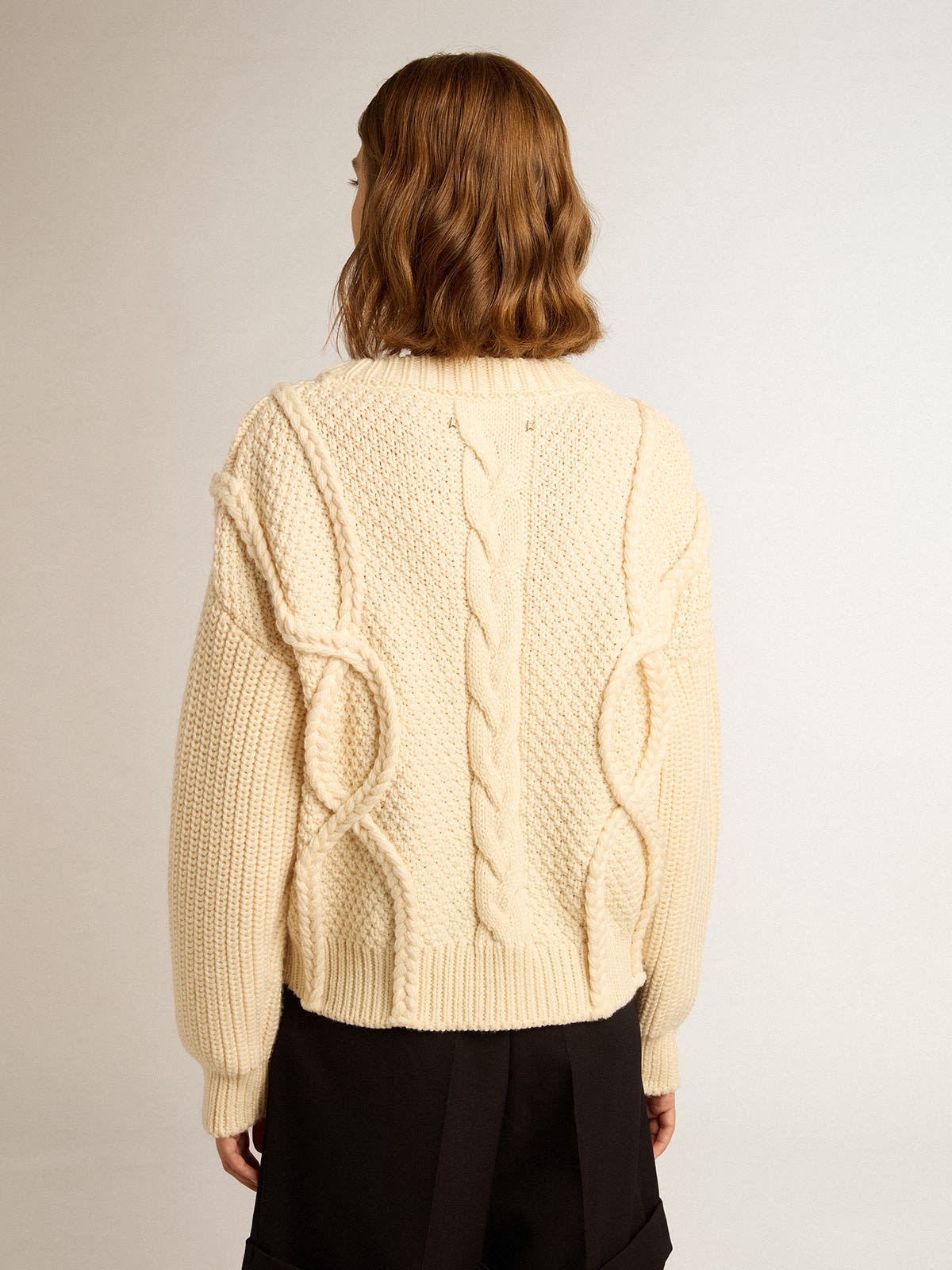 Golden Goose - Women's round-neck sweater in wool with braided motif in 