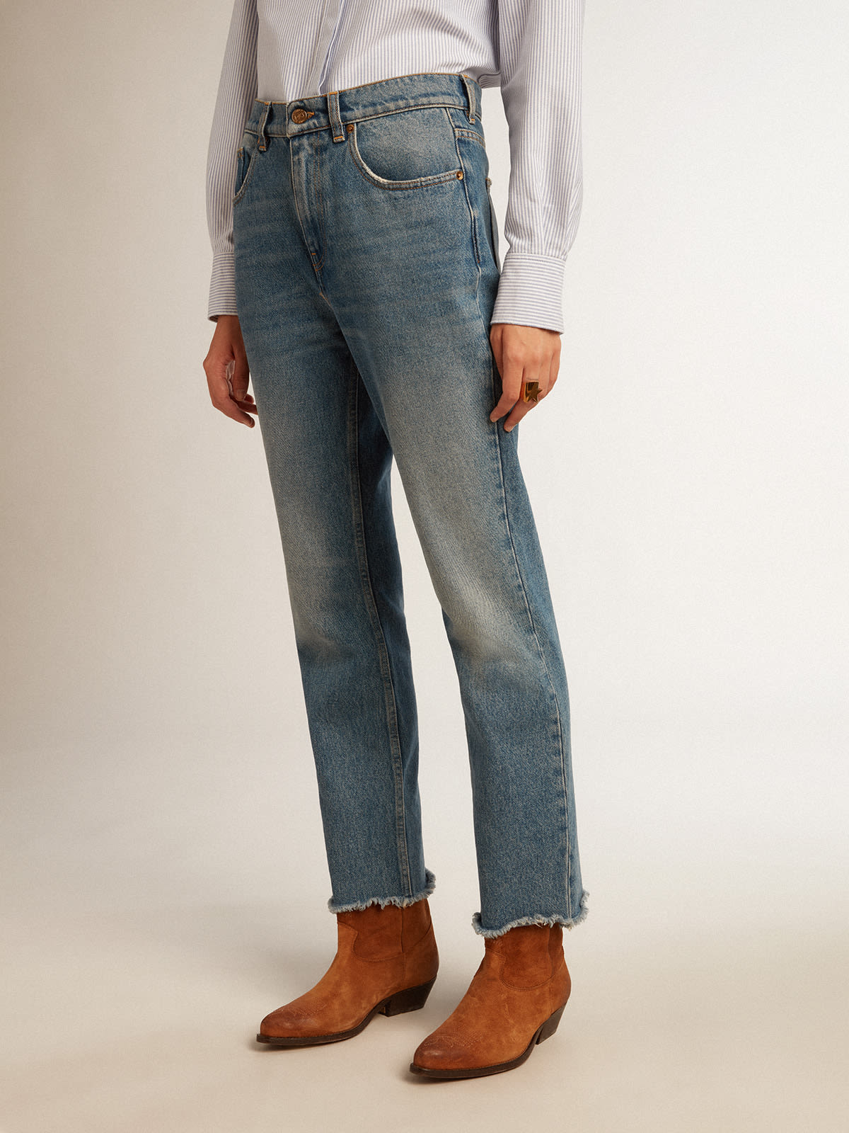 LOOSE FIT FLARED JEANS - Mid-blue