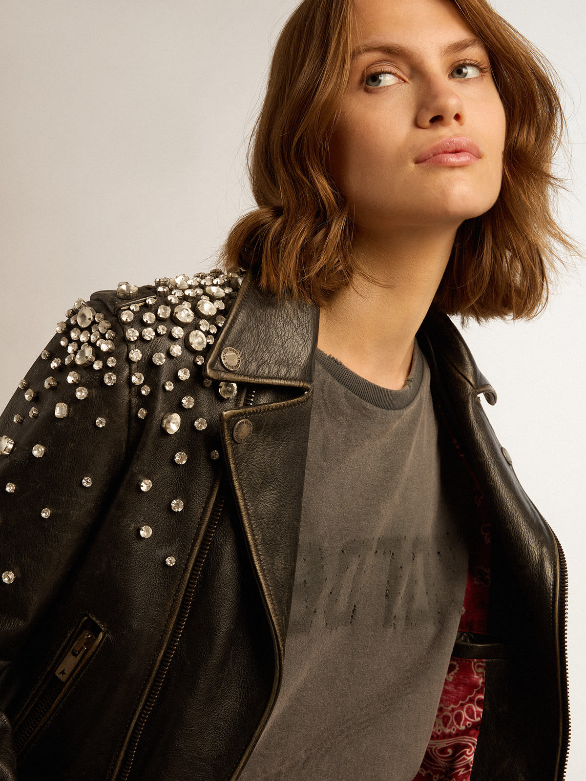 Leopard Black-Brown Biker Studded Leather Motorcycle Jacket