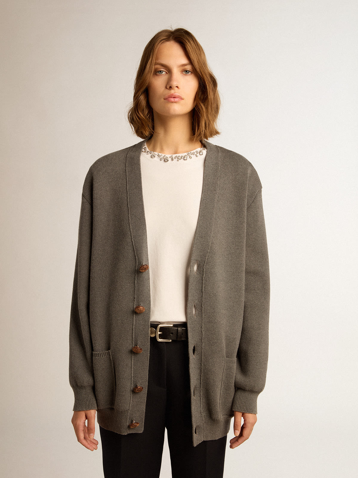 Wool Cardigan - Gray melange - Ladies