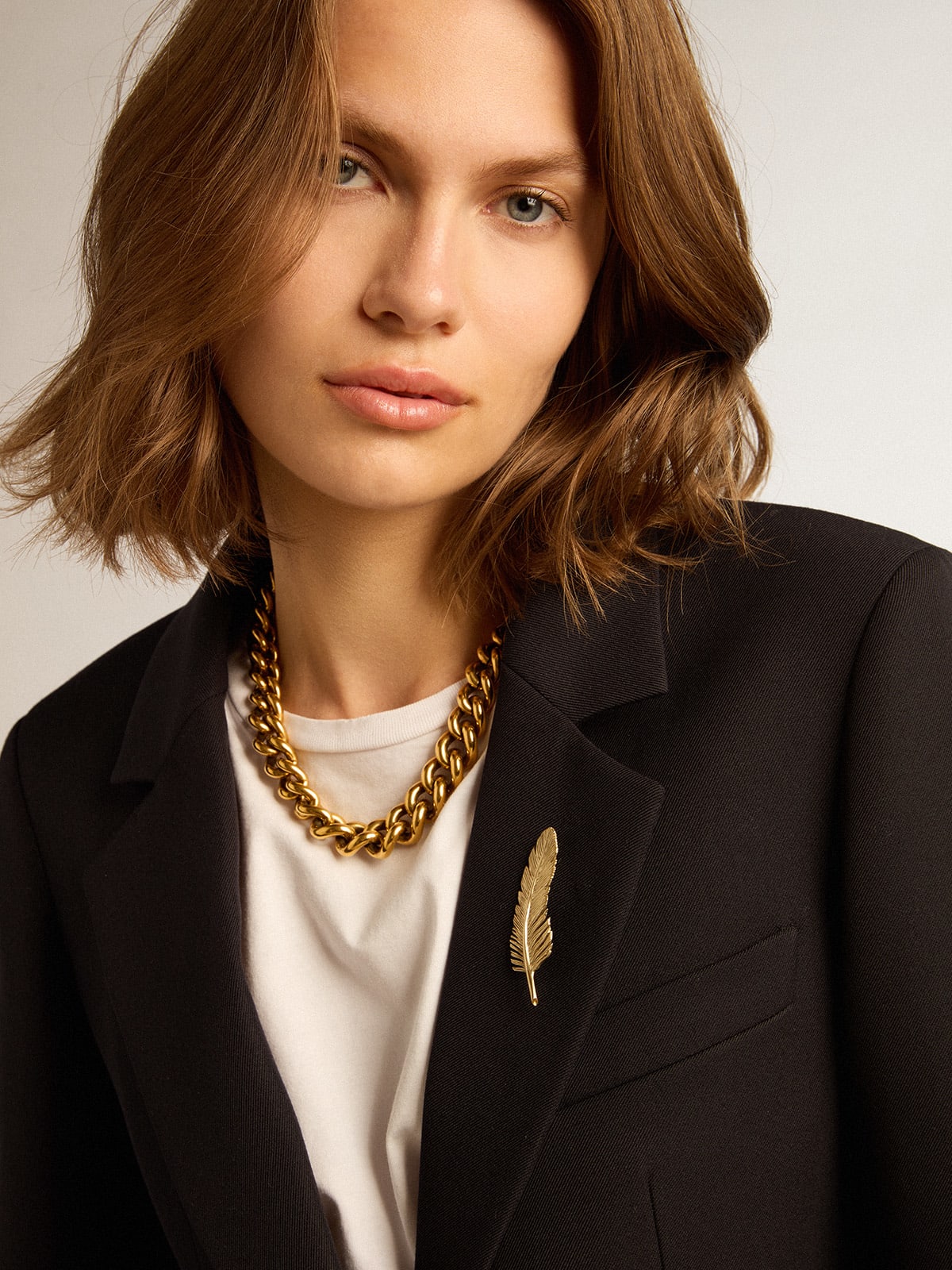 Women’s singlebreasted blazer in dark blue wool gabardine Golden Goose