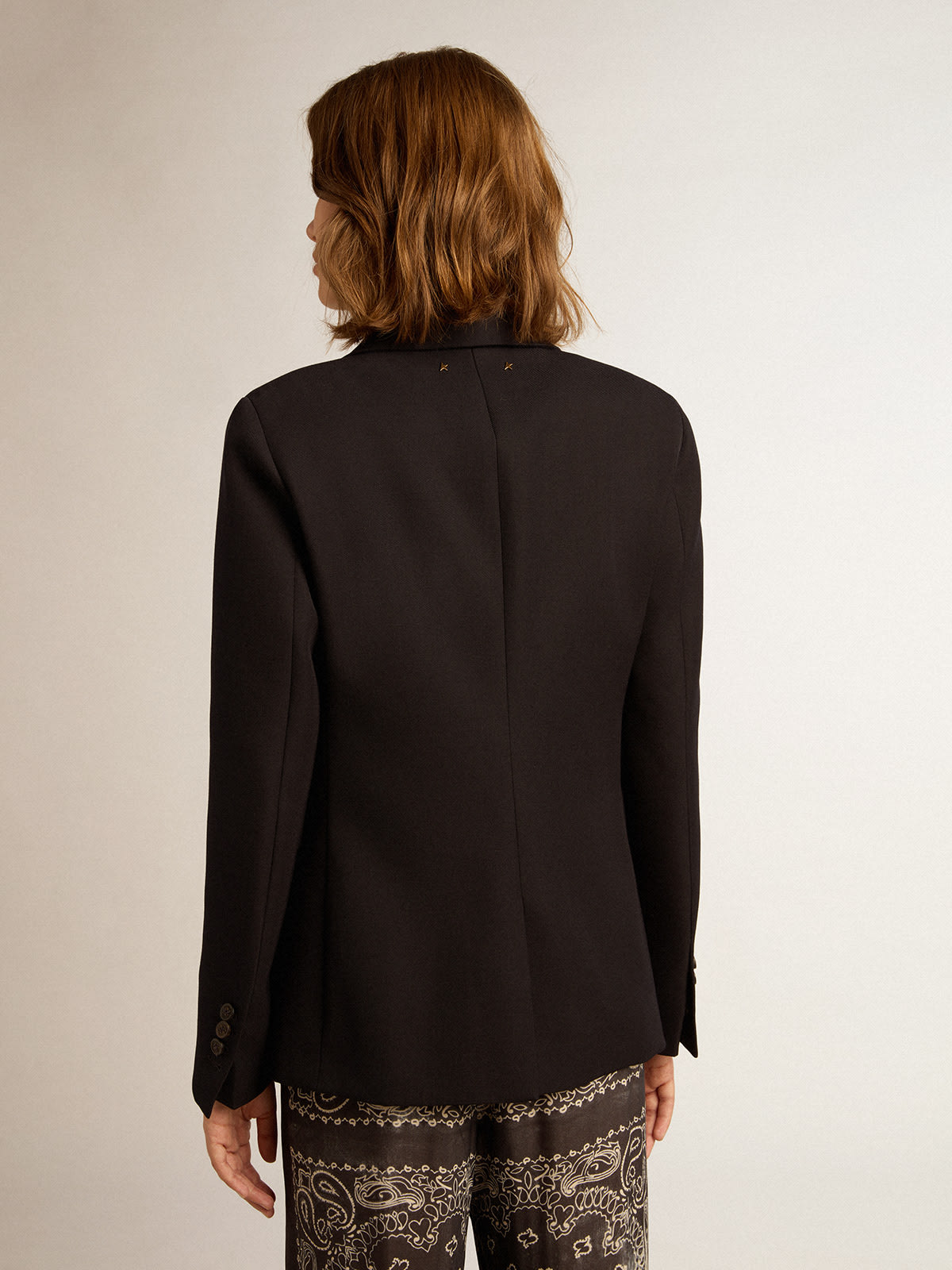 Golden Goose - Women’s single-breasted blazer in dark blue wool gabardine in 