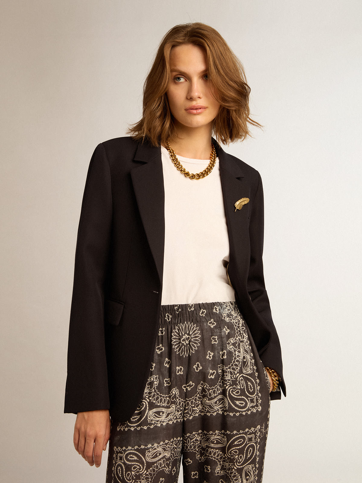 Womens black outlet and gold blazer