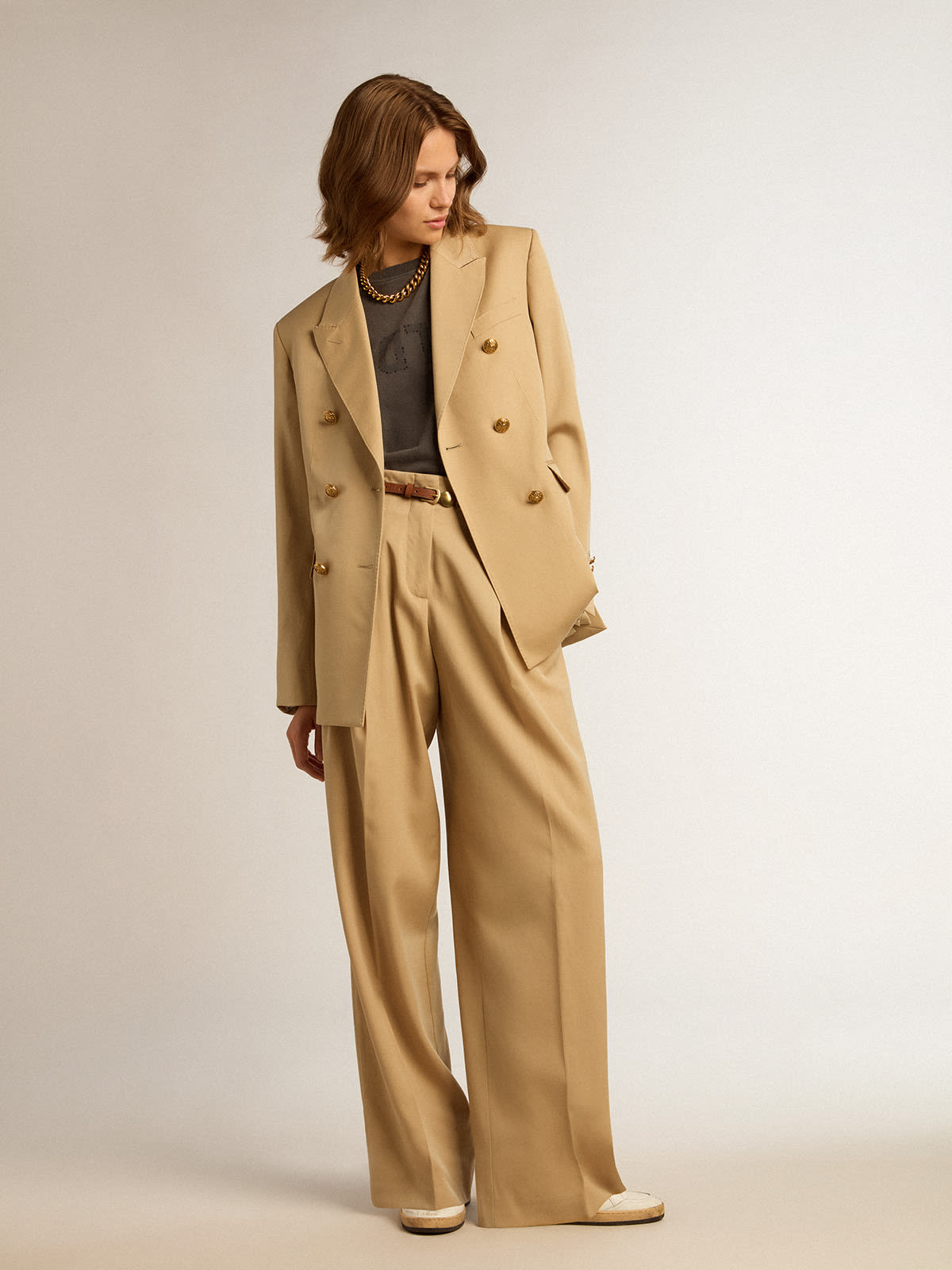 Women's wool gabardine pants in sand | Golden Goose