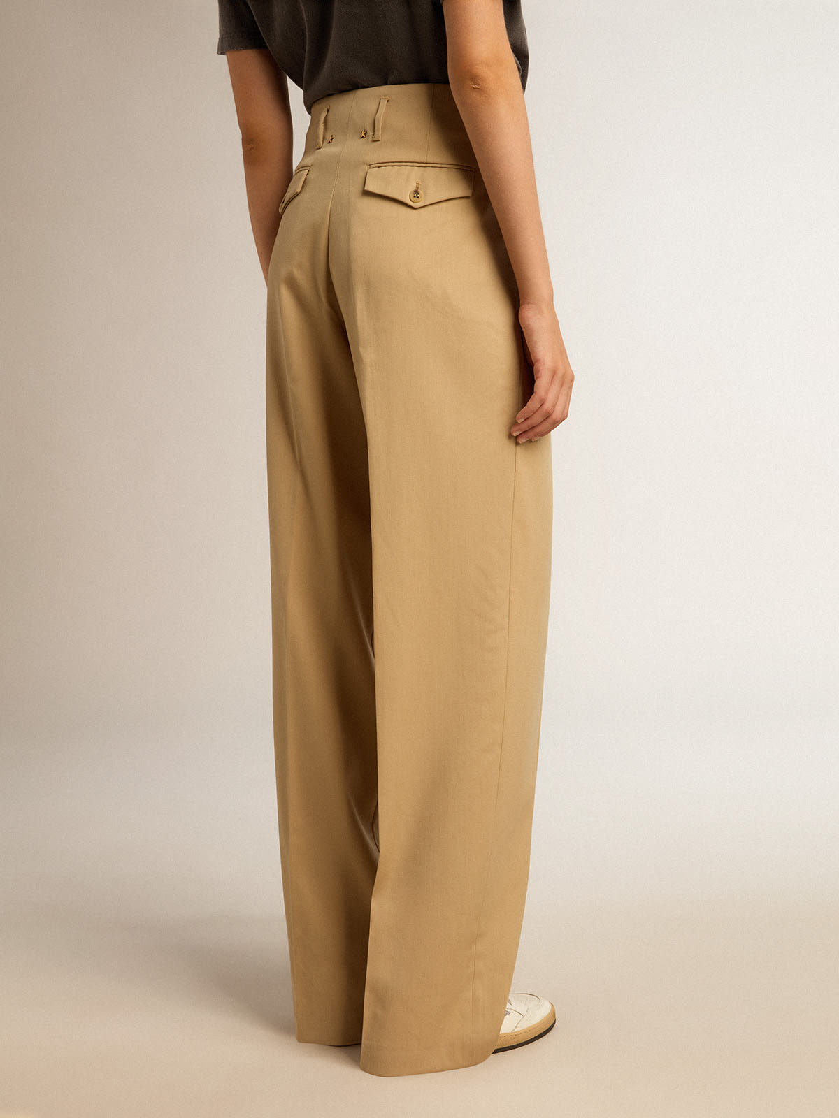 Women's wool gabardine pants in sand | Golden Goose