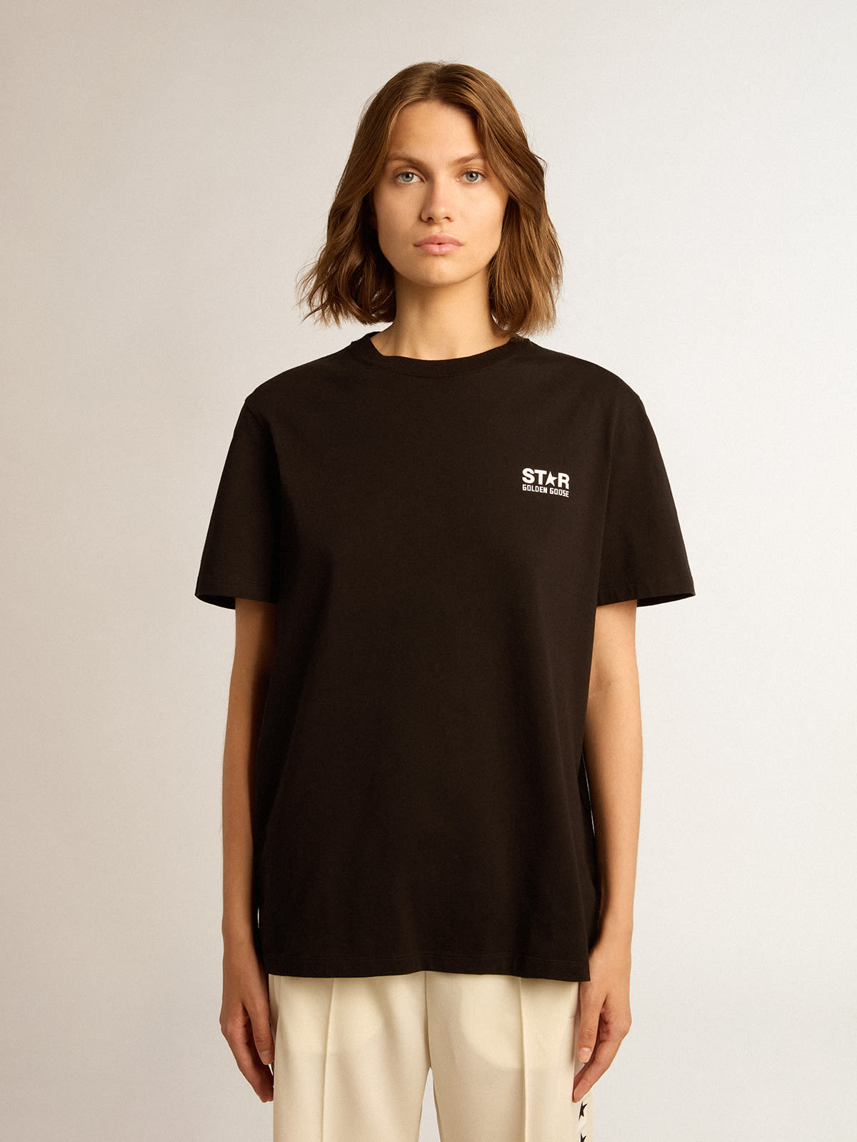 Golden Goose - Black Star Collection T-shirt with contrasting white logo and star in 