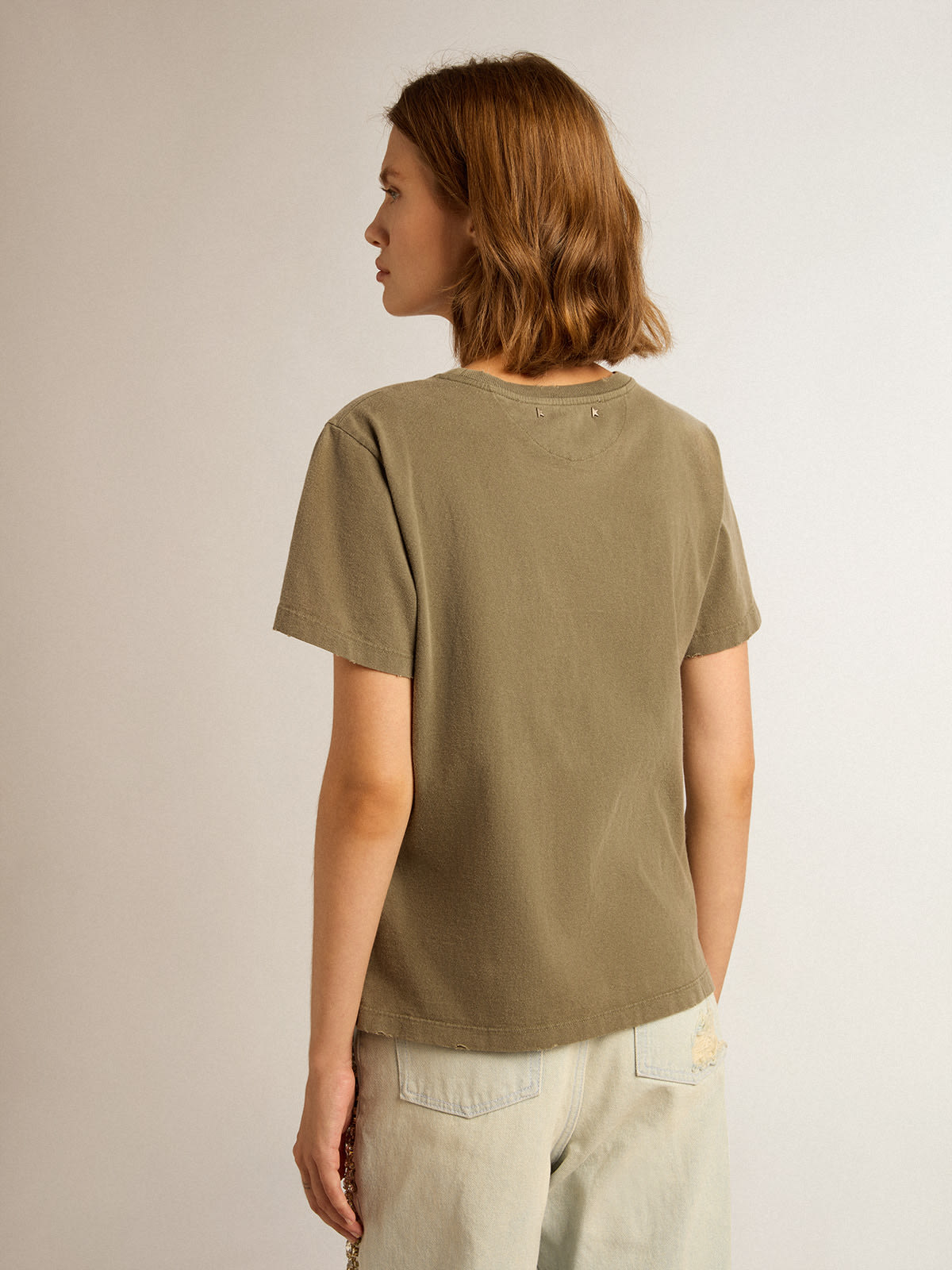 Golden Goose - Women's olive green T-shirt with Golden lettering in 