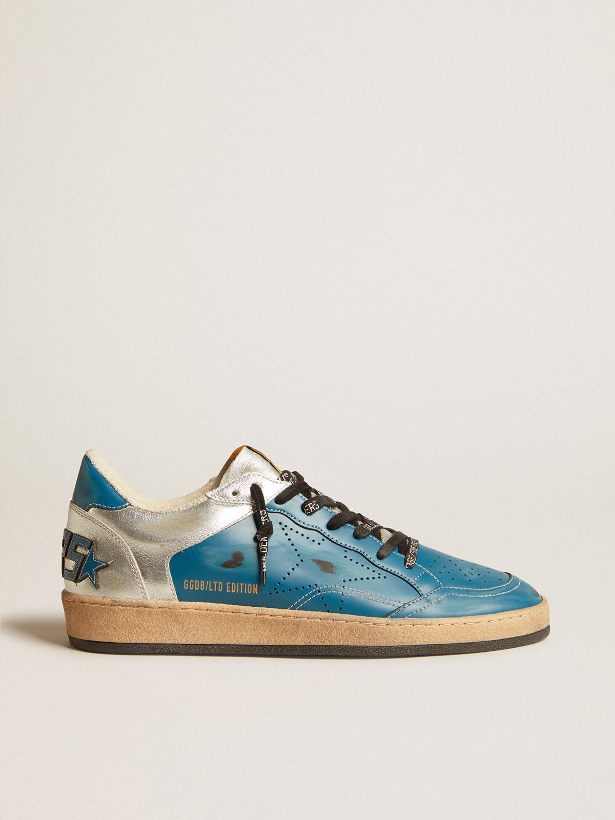 Ball Star LAB in glossy blue and silver leather with perforated star |  Golden Goose