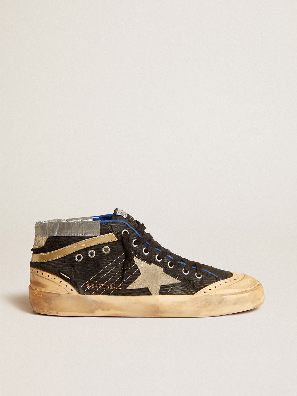 Women\'s Mid Star LAB in black canvas with ice-gray suede star | Golden Goose