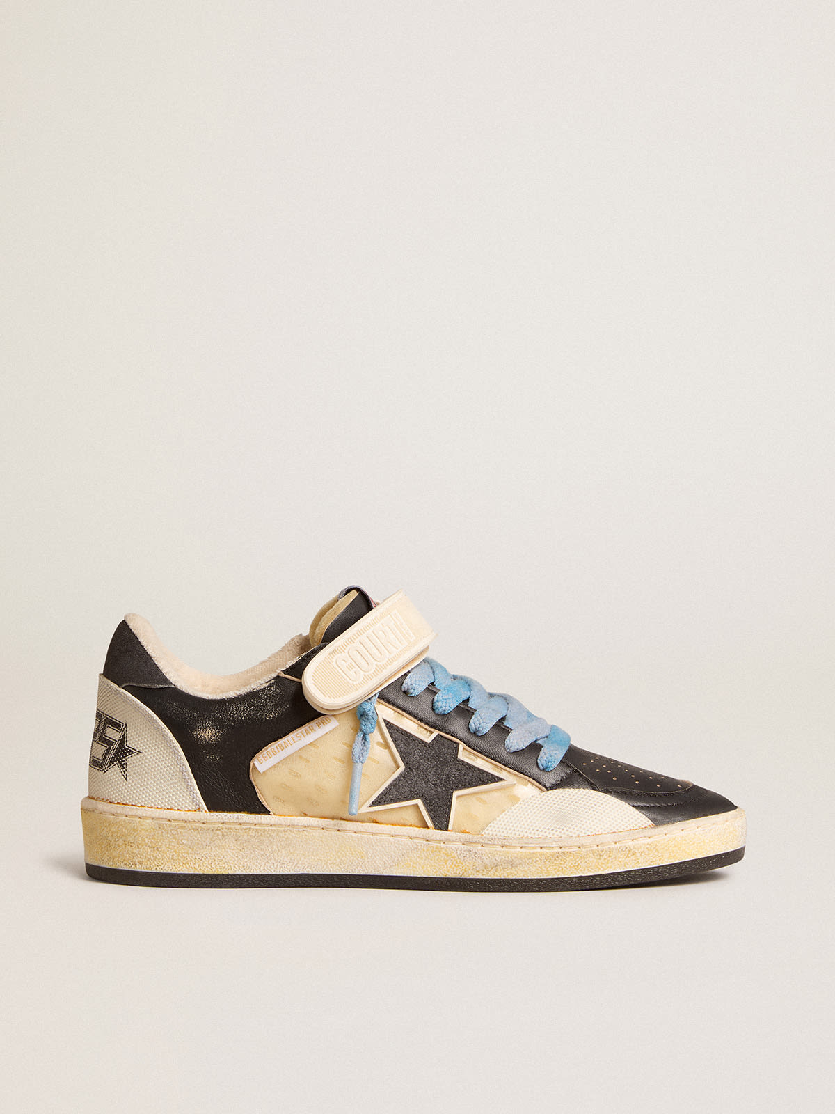 Golden Goose - Men’s Ball Star Pro in black leather with Velcro strap in 
