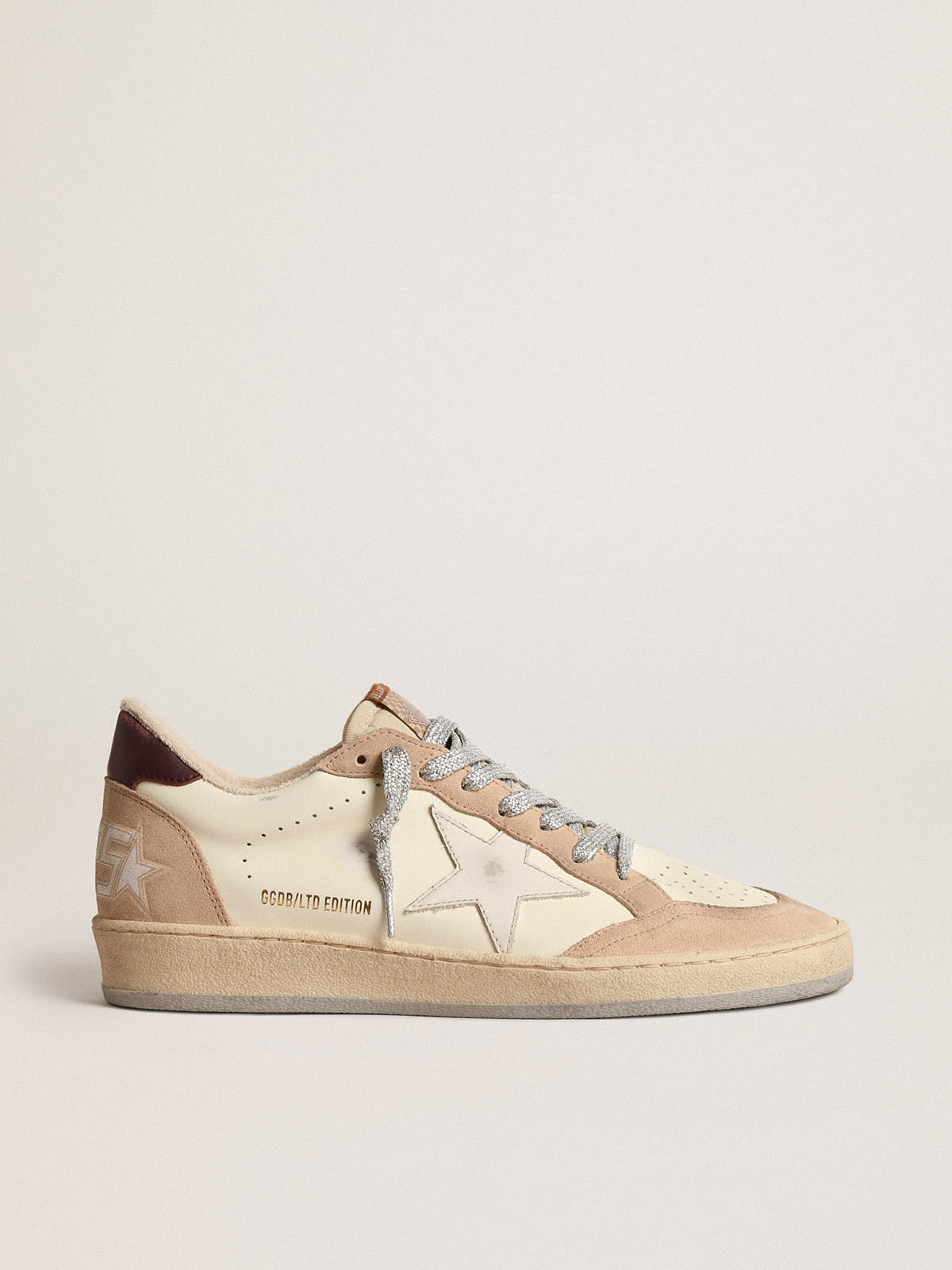 Ball Star LTD with white star and burgundy leather heel tab | Golden Goose