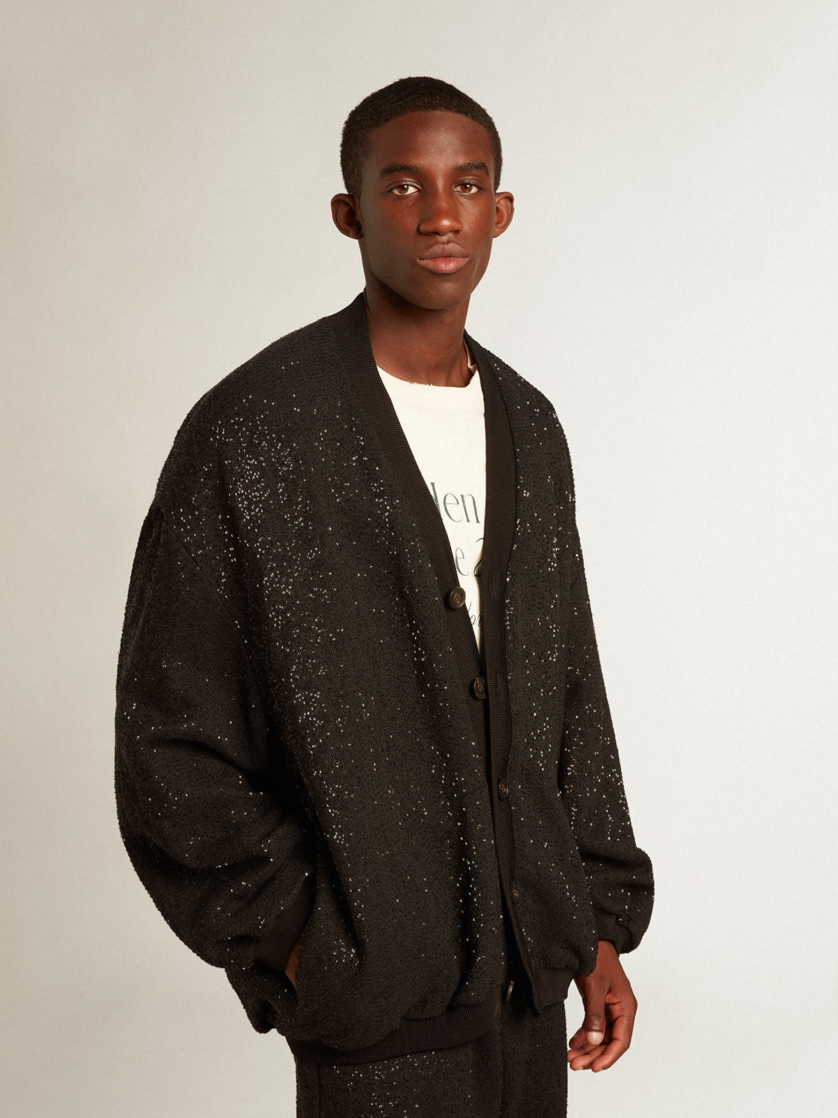 Veste cardigan noire homme avec sequins Golden Goose