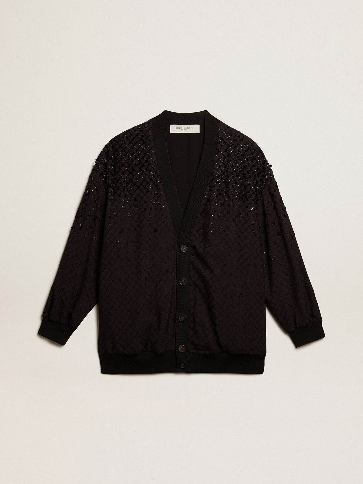 Women’s black cardigan with shaded embroidery | Golden Goose