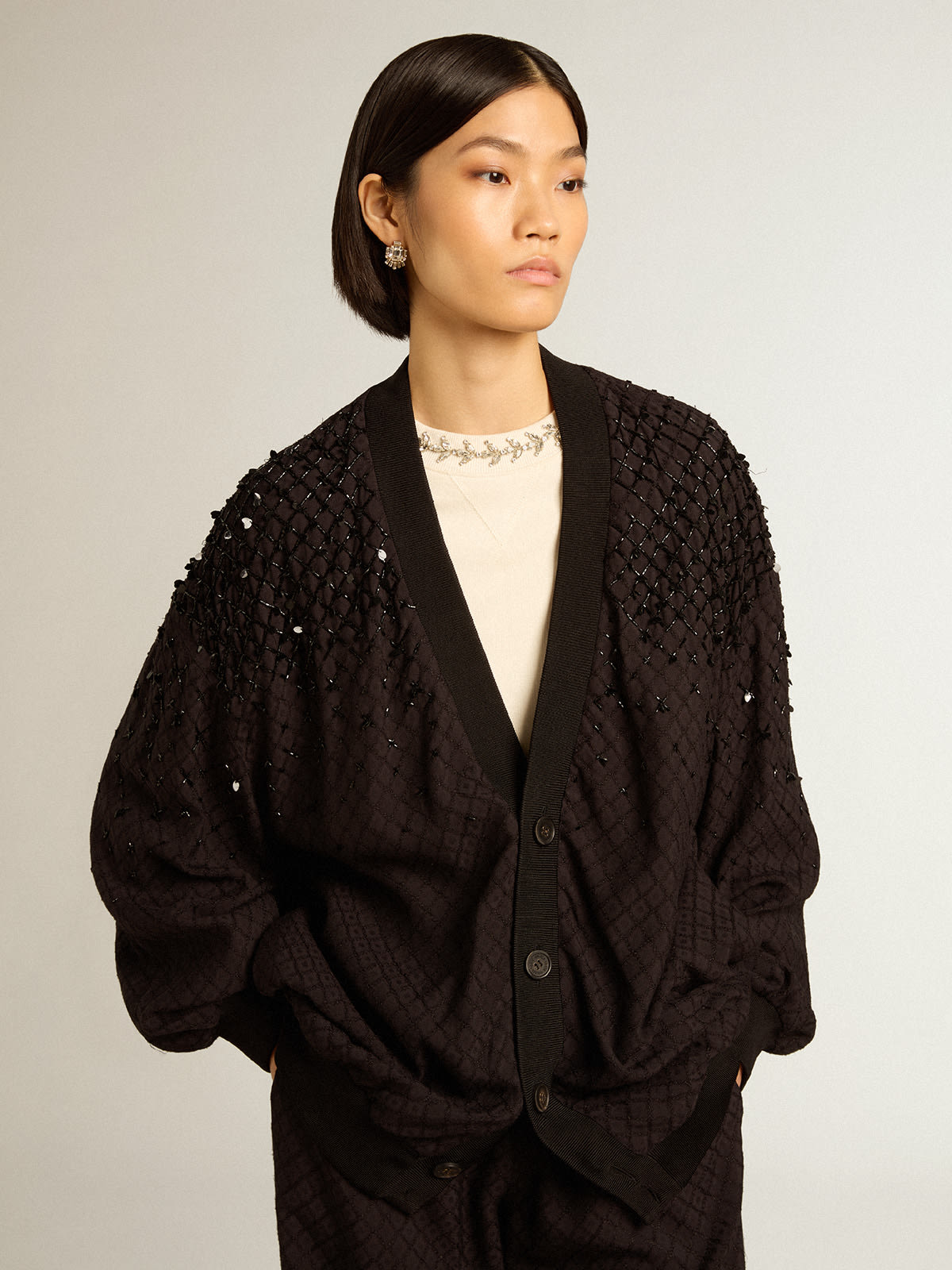 Golden Goose - Women’s black cardigan with shaded embroidery in 