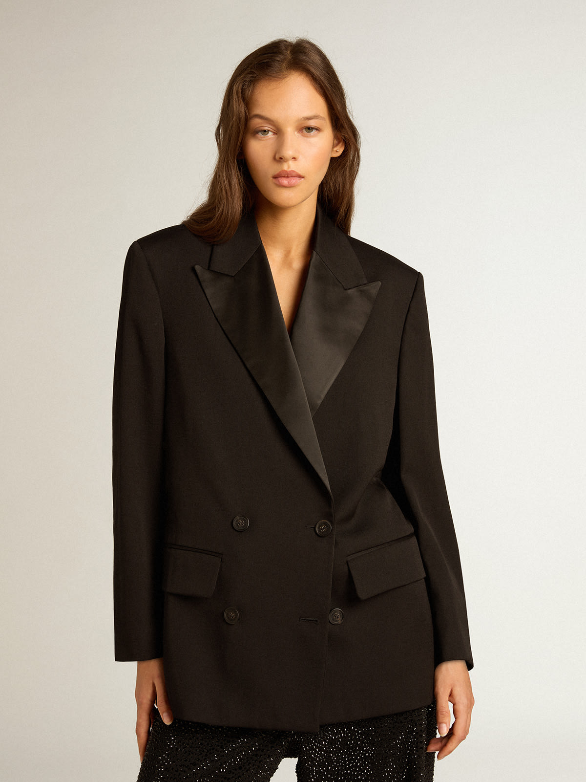 Women’s tuxedo jacket in black wool gabardine | Golden Goose