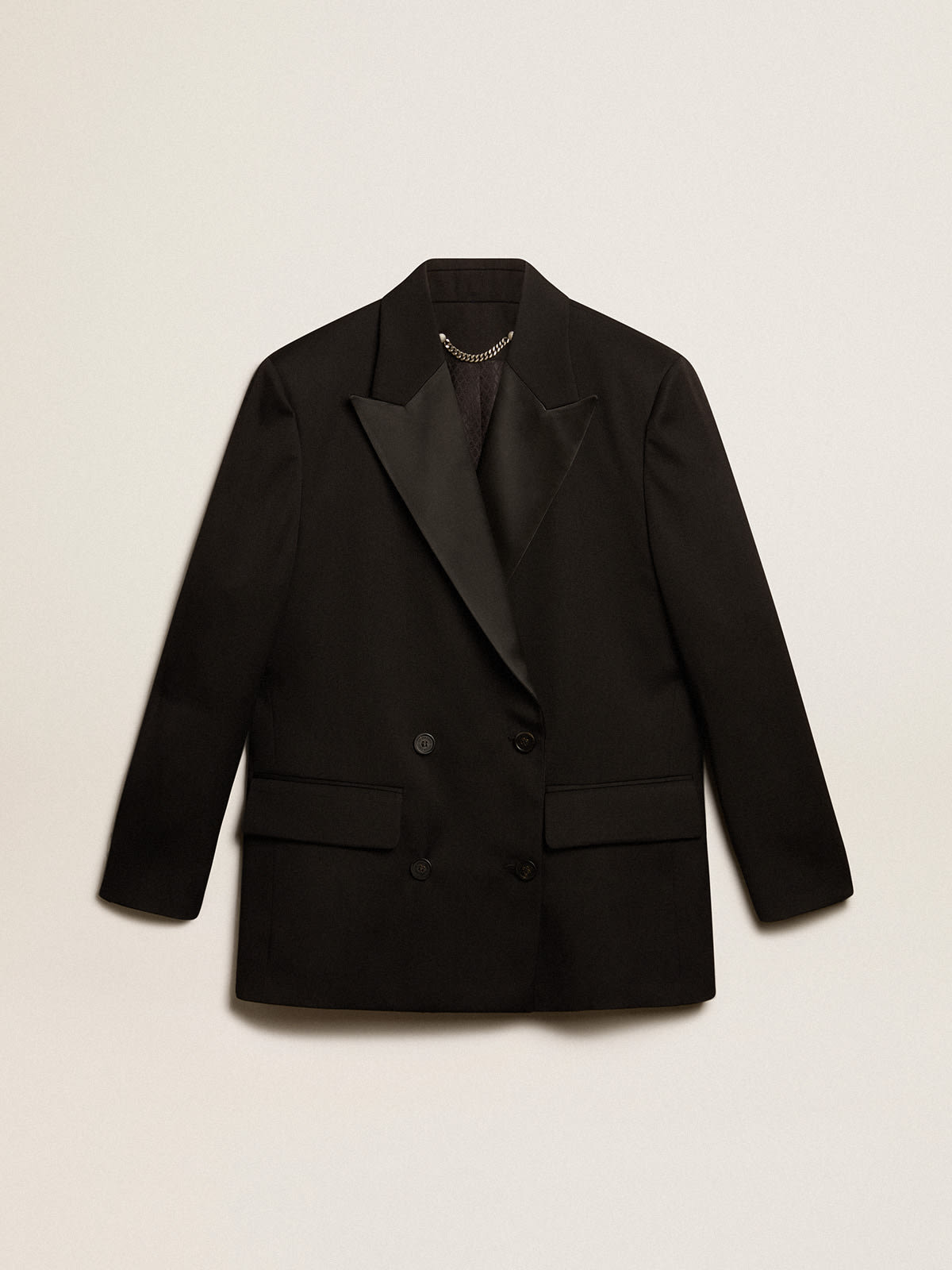 Golden Goose - Women’s tuxedo jacket in black wool gabardine in 